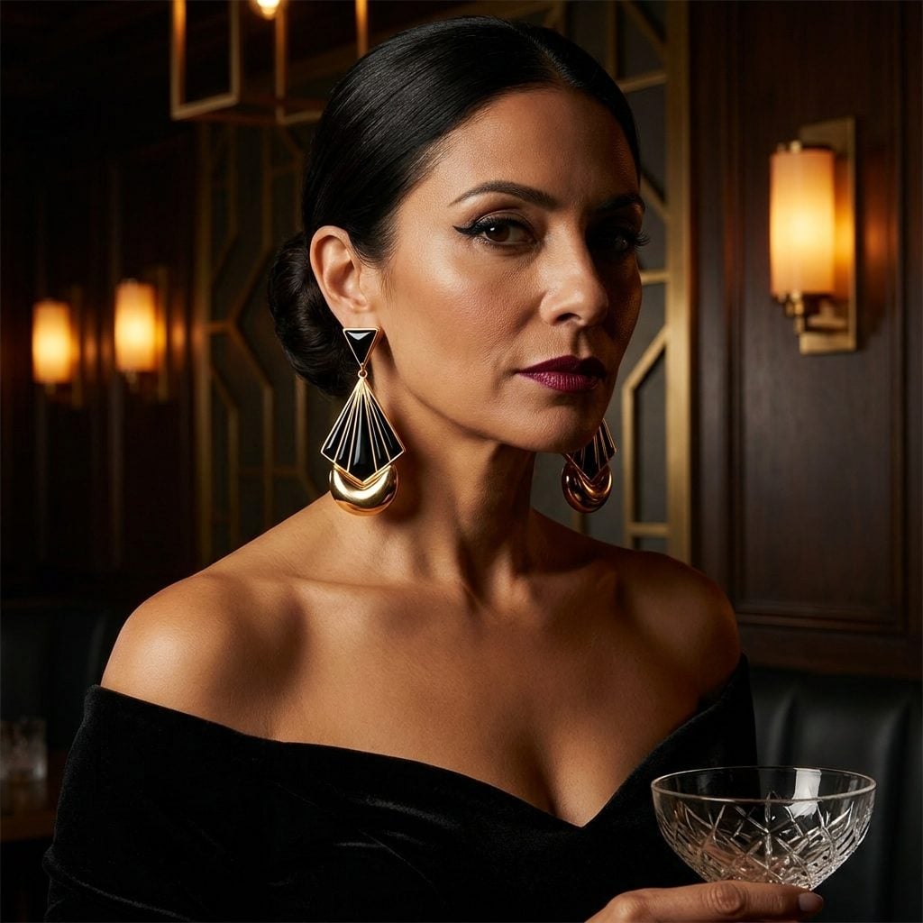 Dramatic Black and Gold Art Deco Statement Drops With a Heavy Weighted Base
