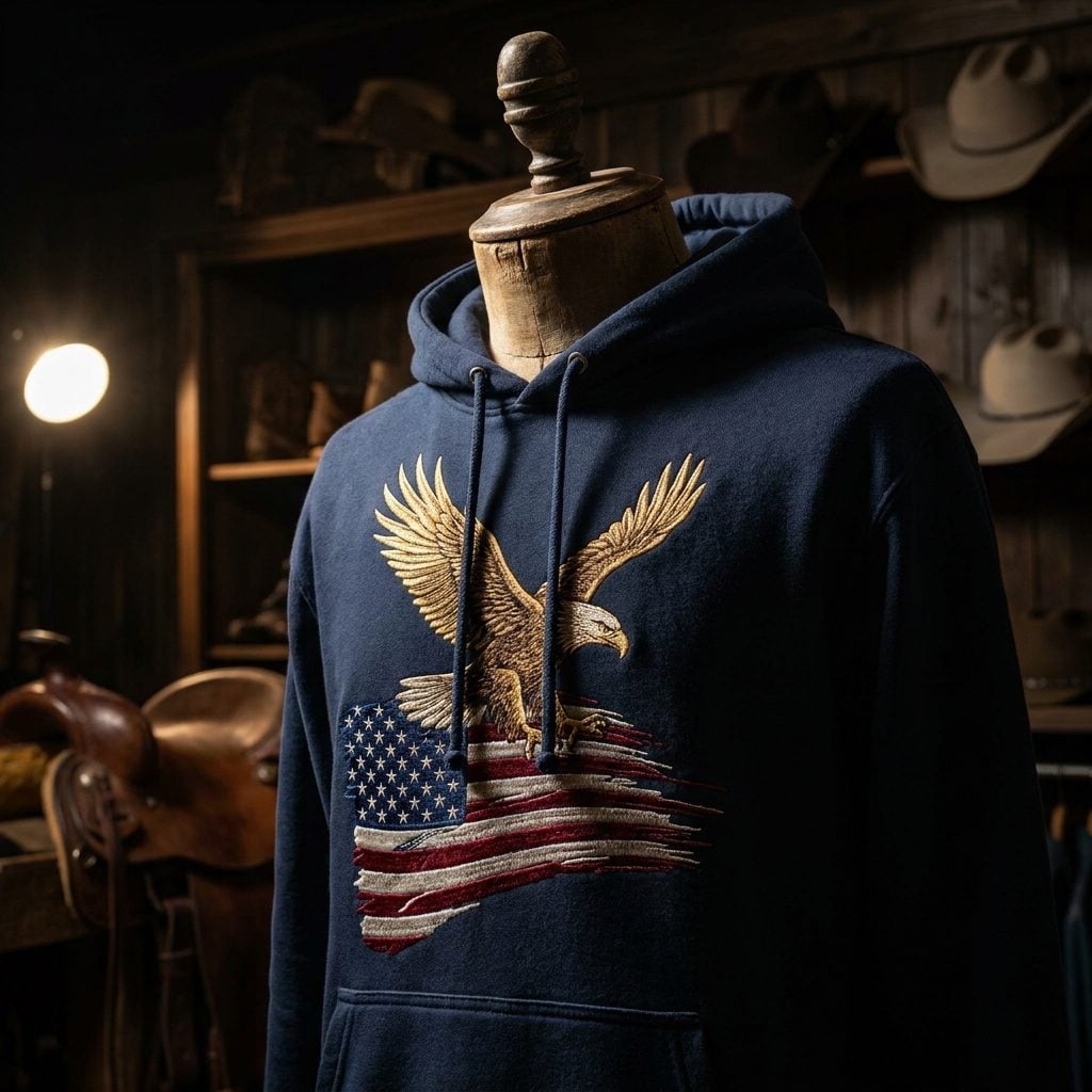 The Eagle in Flight Sweatshirt With the American Flag Background That Hung in Every Western-Wear Store