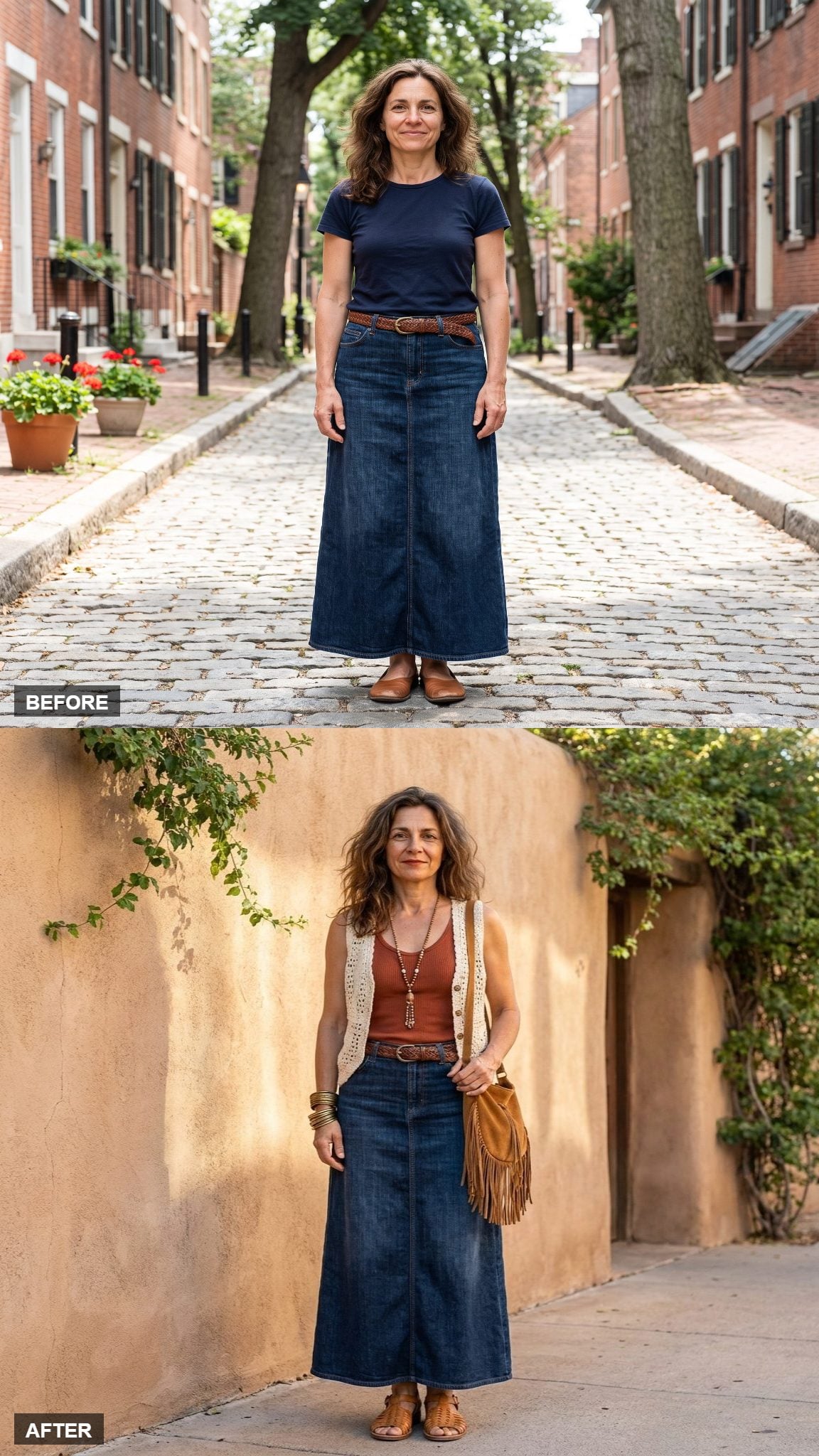 Earthy Bohemian With a Crochet Vest and Layered Leather Accessories