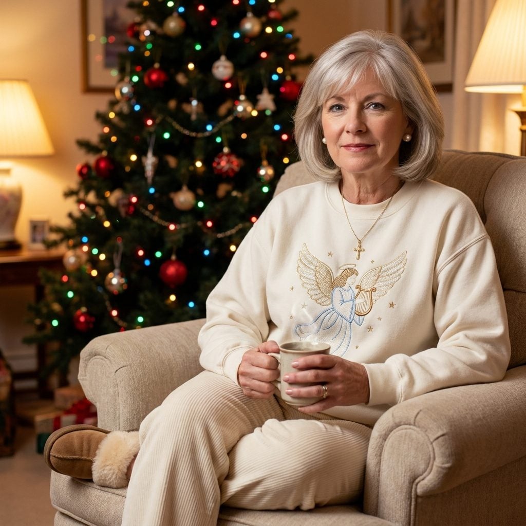 The Embroidered Angel With Gold Wings Sweatshirt in Ivory That Came Out Around the Holidays and Never Fully Left