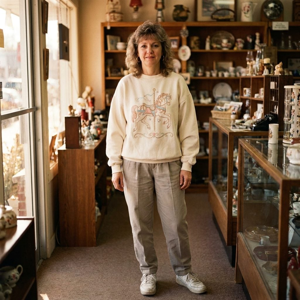 The Embroidered Carousel Horse Sweatshirt in Cream That Somehow Landed in Every Grandmother's Gift Rotation