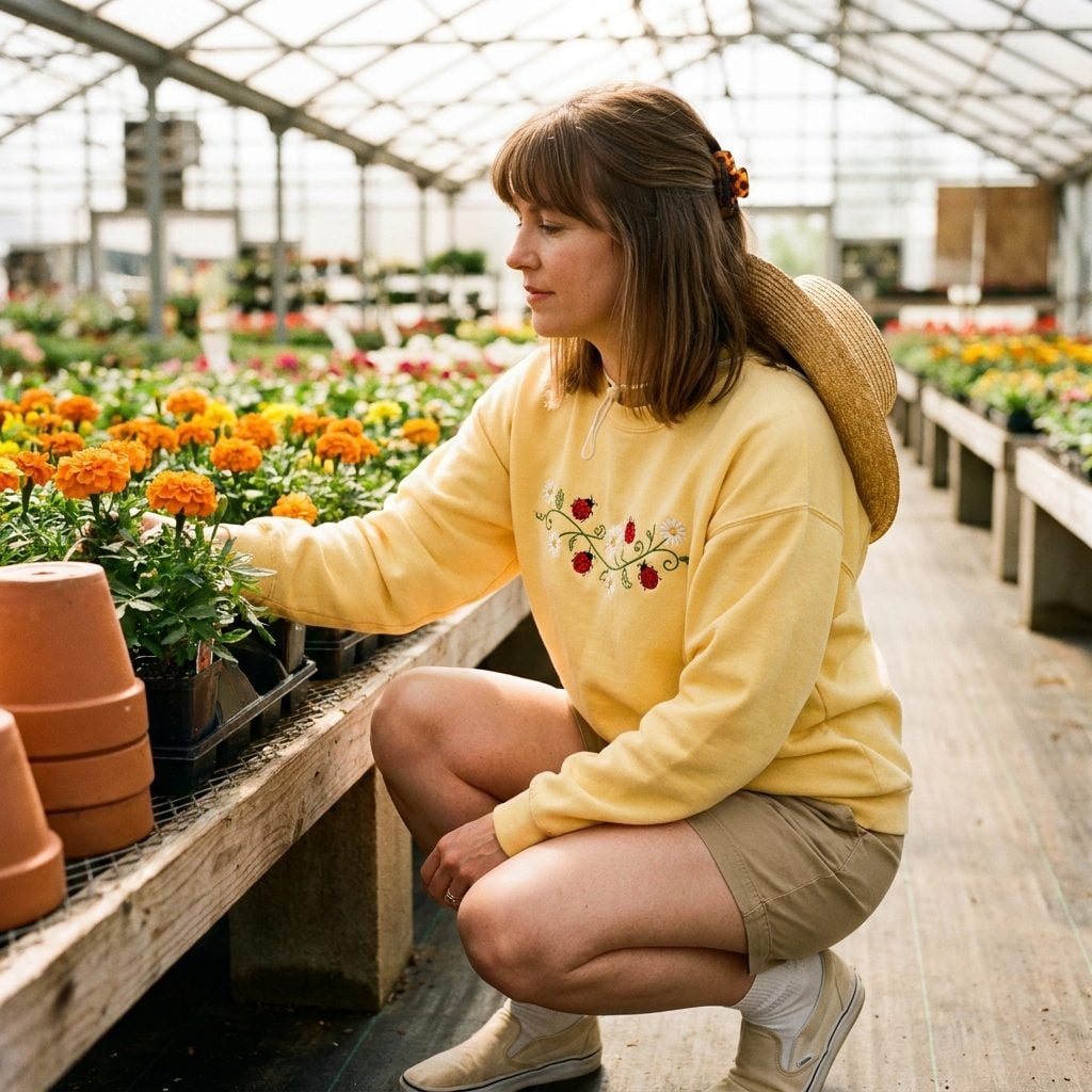 The Embroidered Ladybug Cluster Sweatshirt in Buttercup Yellow You Wore to Every Garden Center Trip
