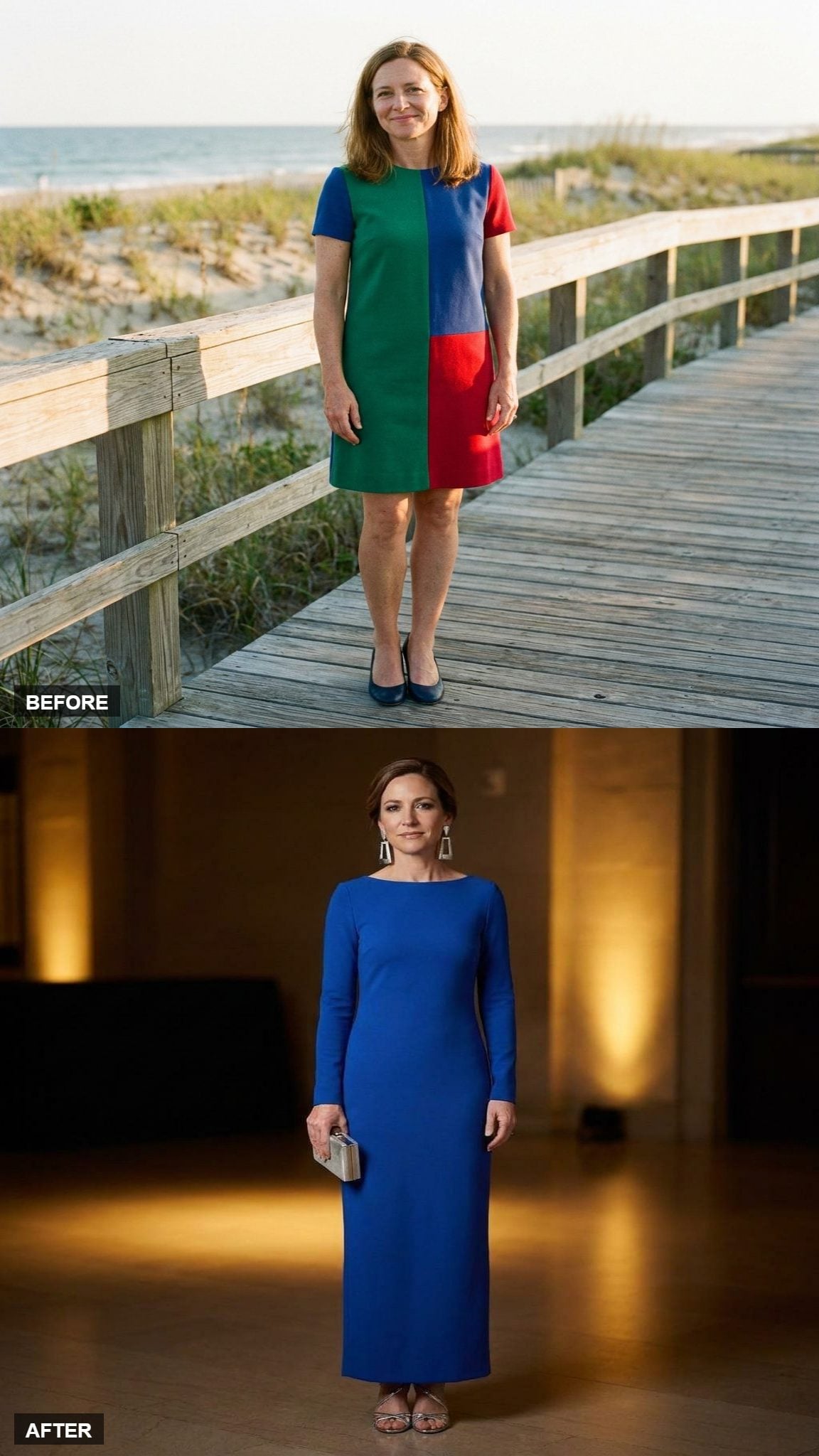Evening Impact in a Cobalt Column and Statement Earrings