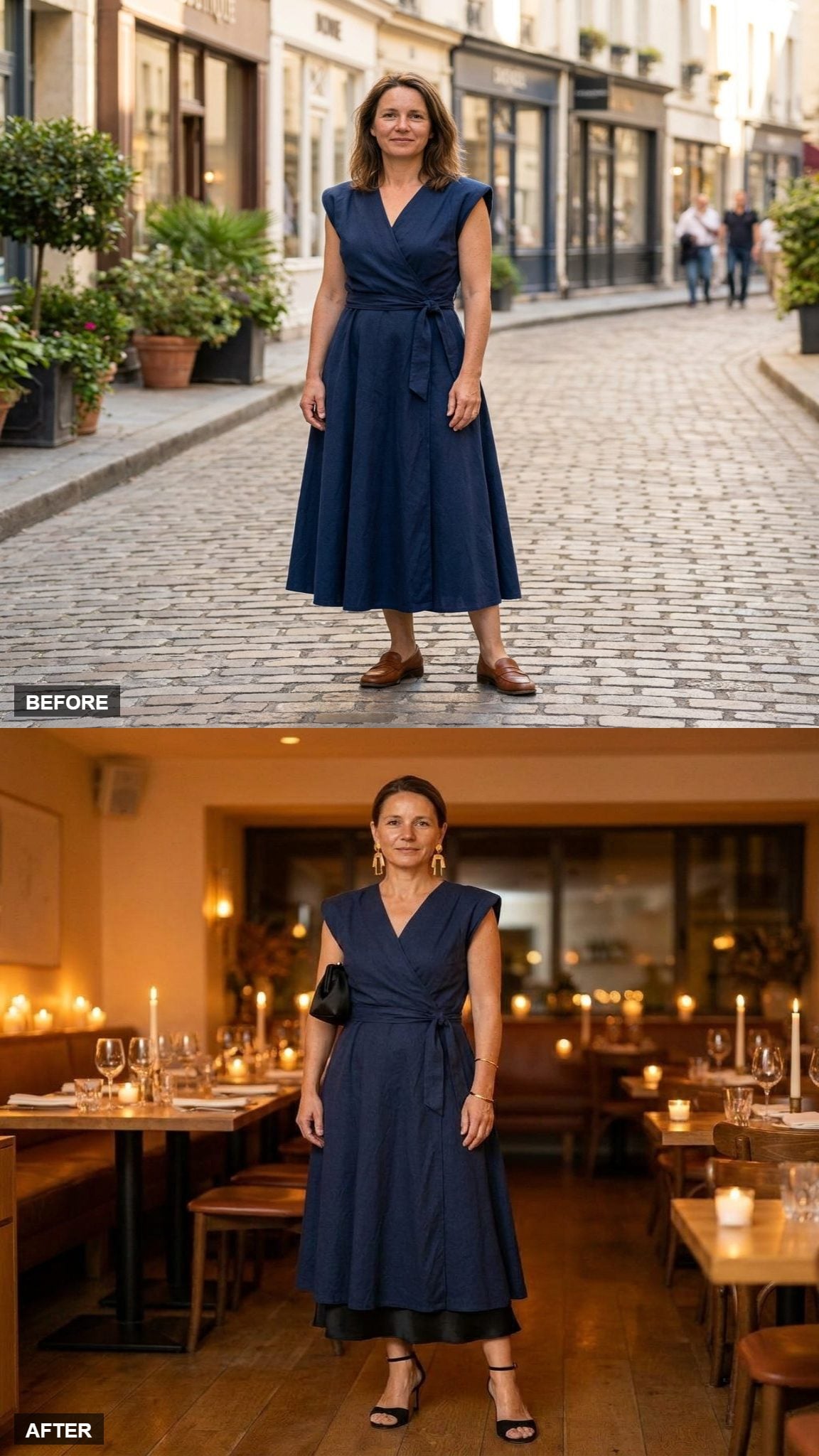 Evening Refresh With a Black Slip Layer, Strappy Heels, and Statement Earrings