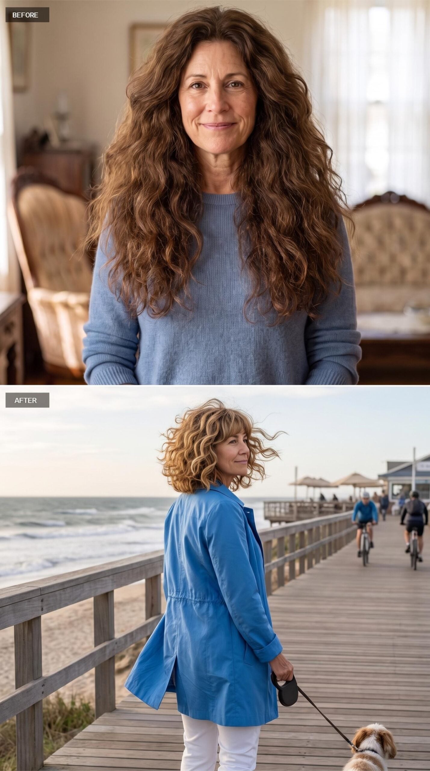 Boardwalk Light, a Blue Coat, and a Curly Lob in Crosswind