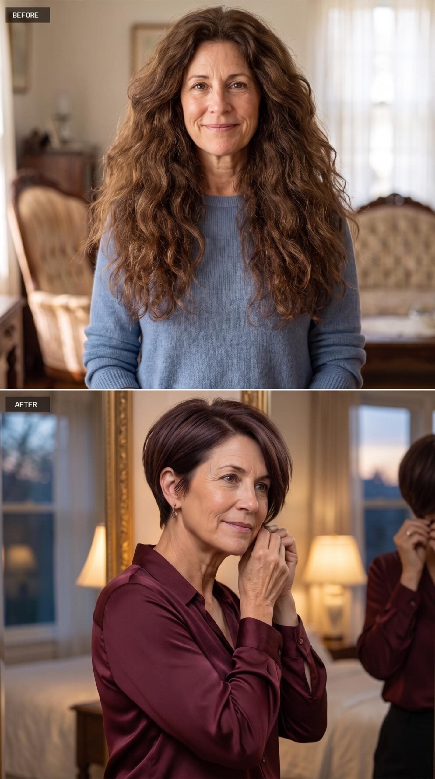 Burgundy Silk, a Bedroom Mirror, and the Pixie She Can See from Both Sides