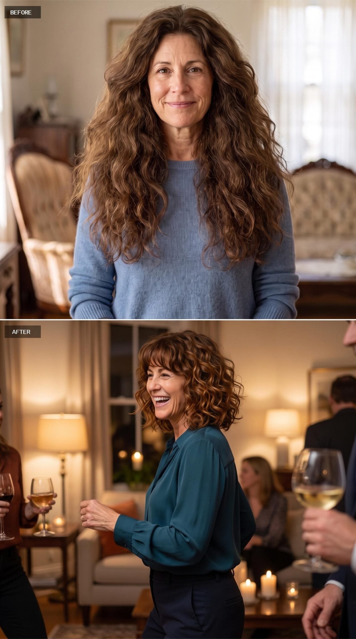 Candlelight, a Teal Blouse, and Curls That Finally Clear the Face