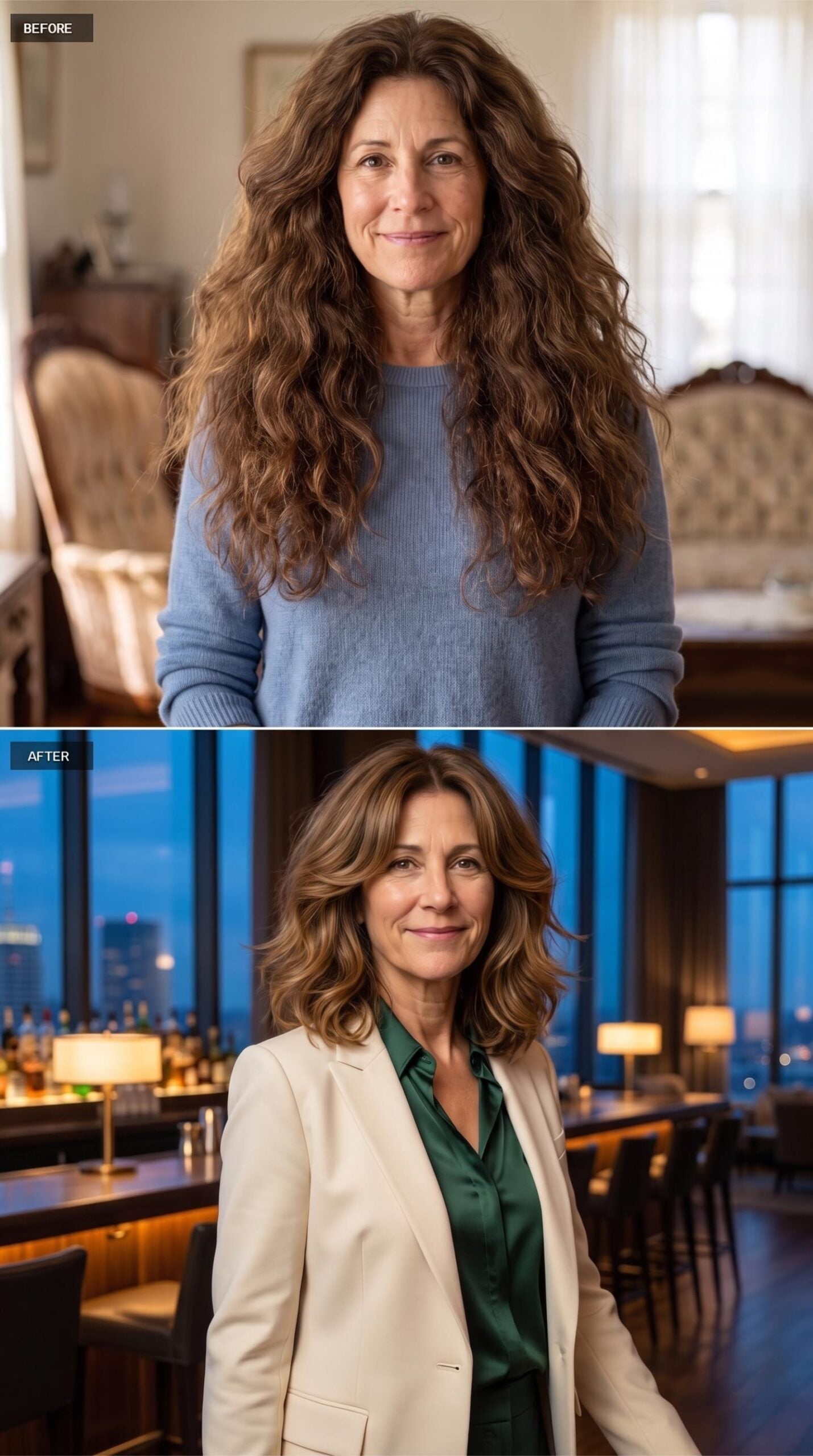 City Bar, Cream Blazer, and a Wavy Lob After Dark