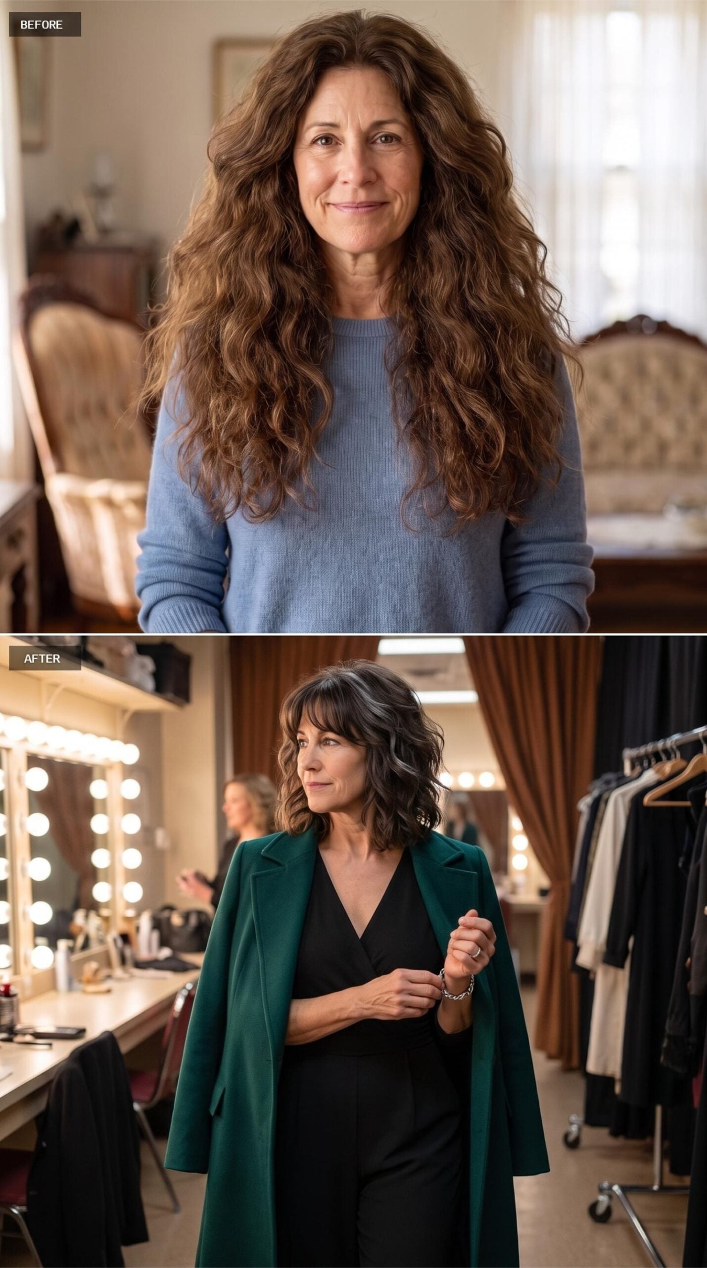 Dressing Room Mirrors, an Emerald Coat, and a Shoulder-Length Shag