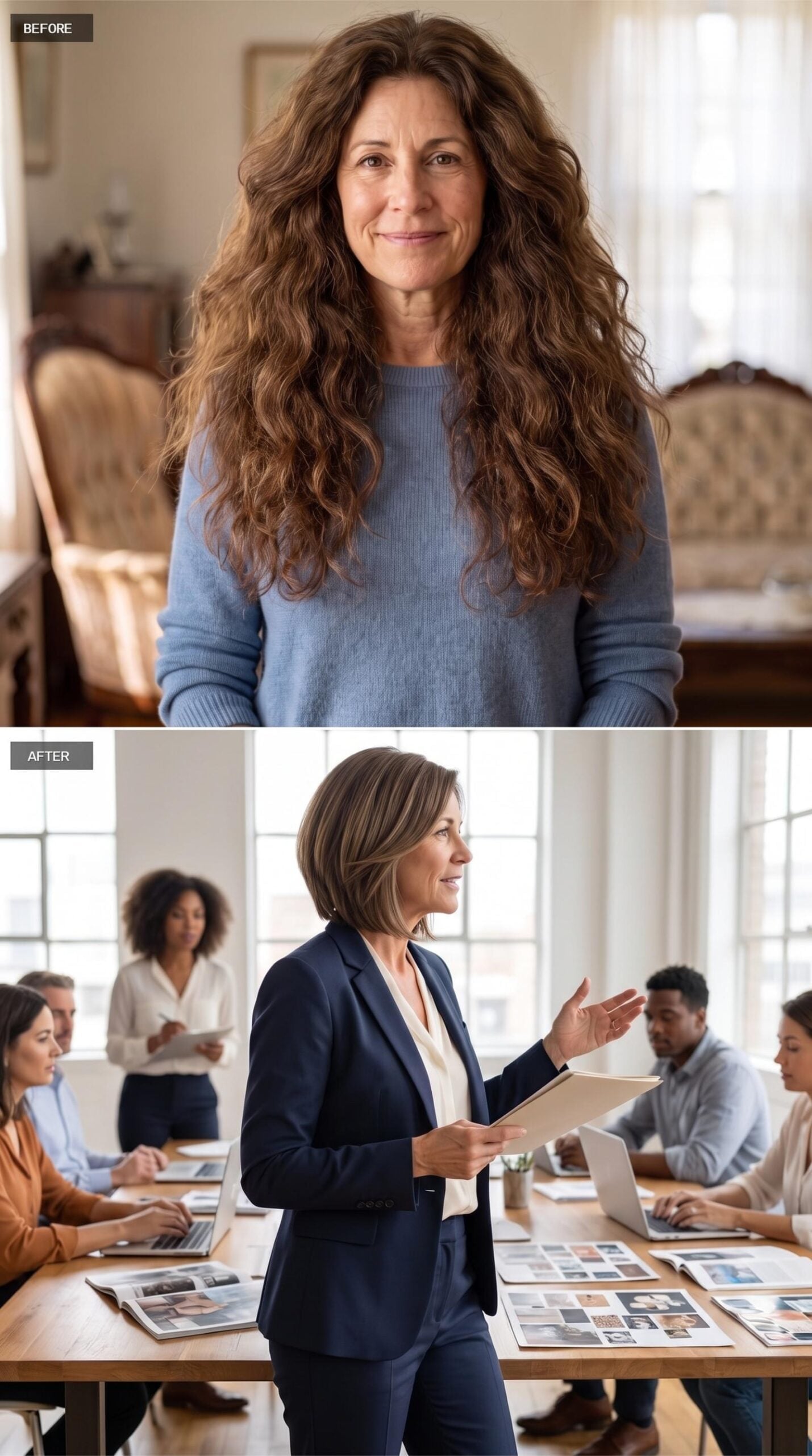 Navy Suit, Conference Room, and the Bob That Holds the Floor