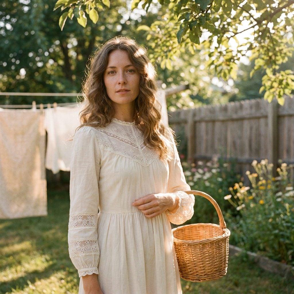 White prairie dress with elaborate eyelet yoke and sleeve details