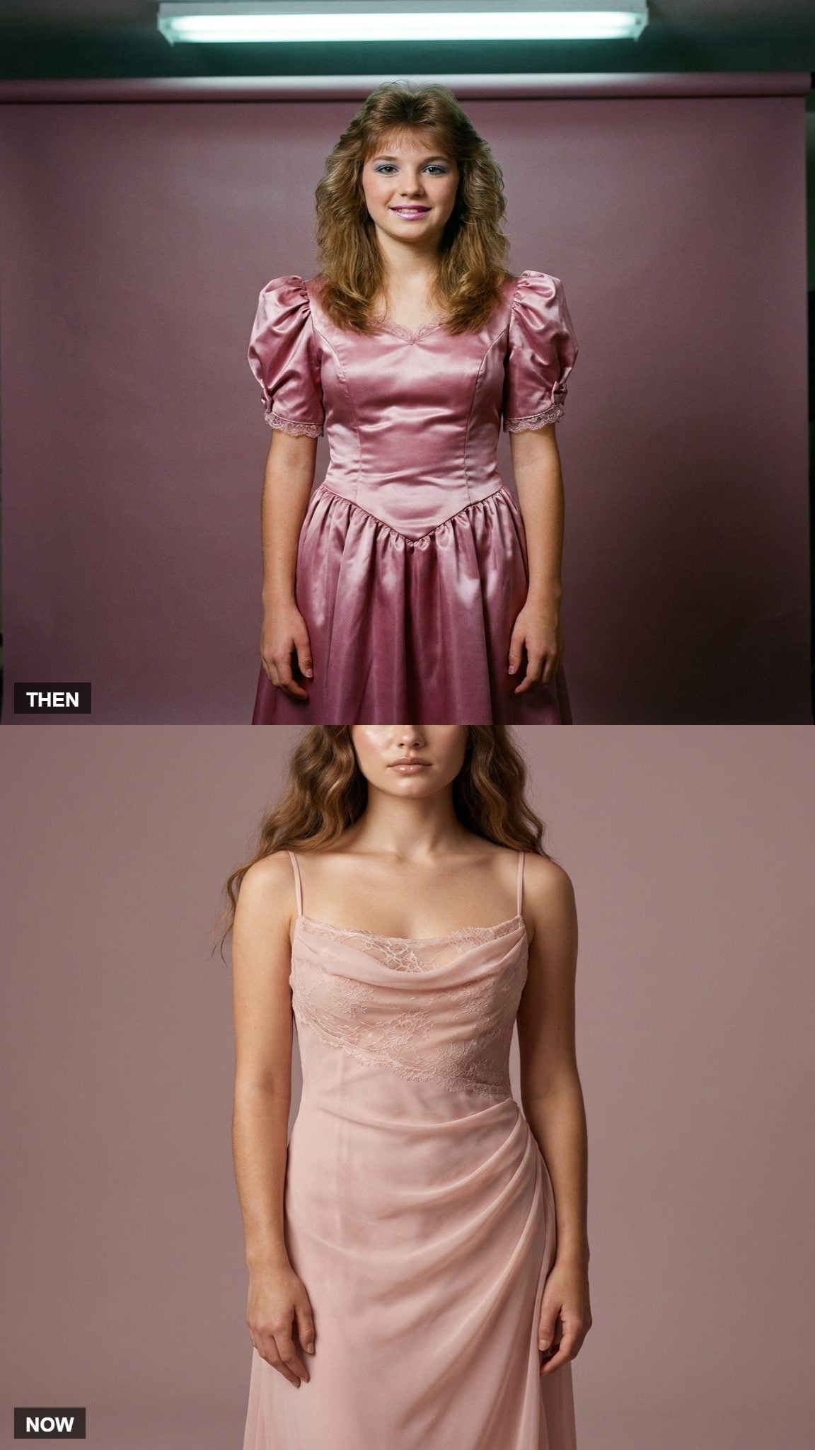 Stiff 1980 taffeta compared with fluid modern prom fabric