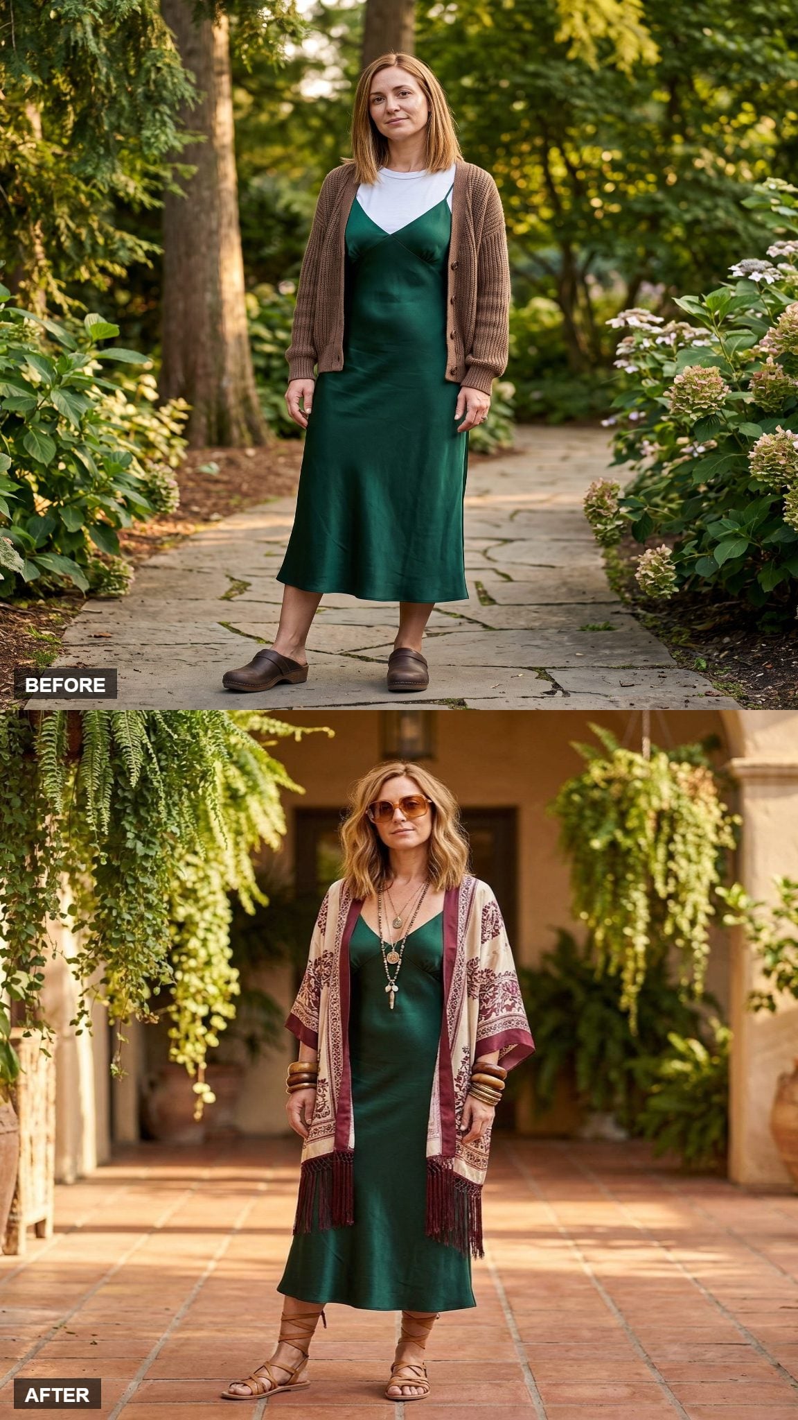 Festival-Free Bohemian with a Fringed Kimono and Flat Sandals