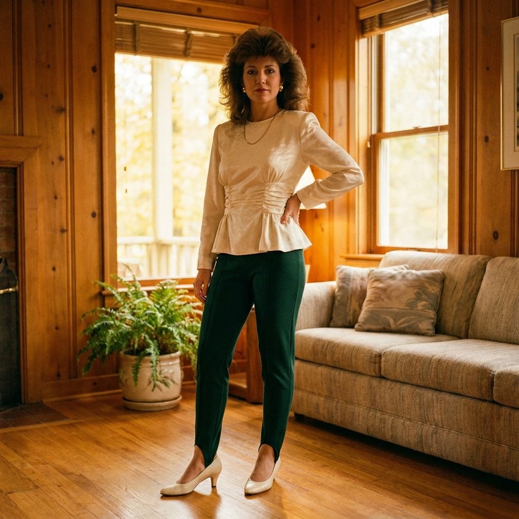 The Forest Green Stirrup Pant Paired With a Cream Peplum Top That Made You Look Like You Owned a Horse