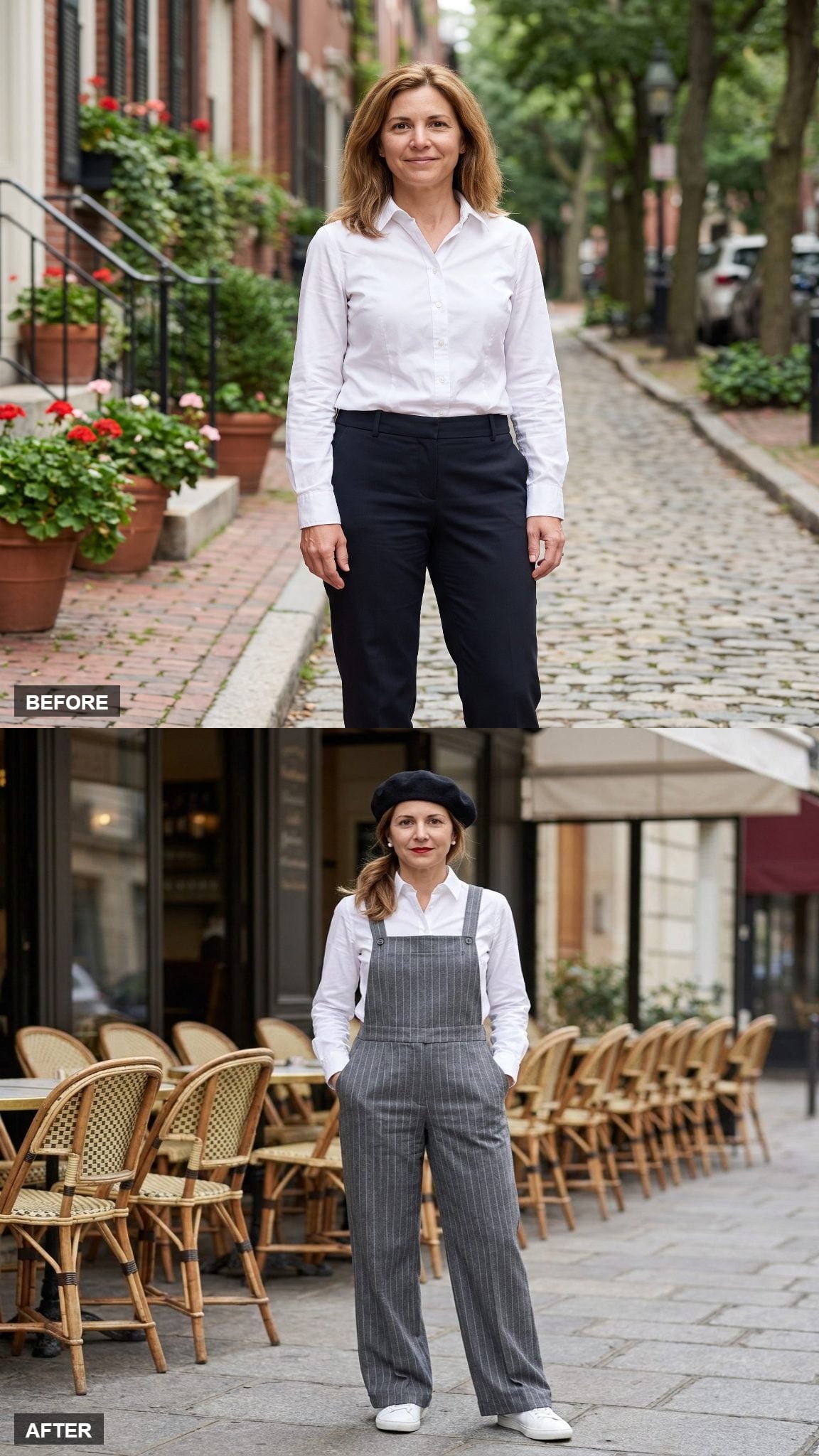 Fully Buttoned Under Pinstripe Overalls for Playful Structure
