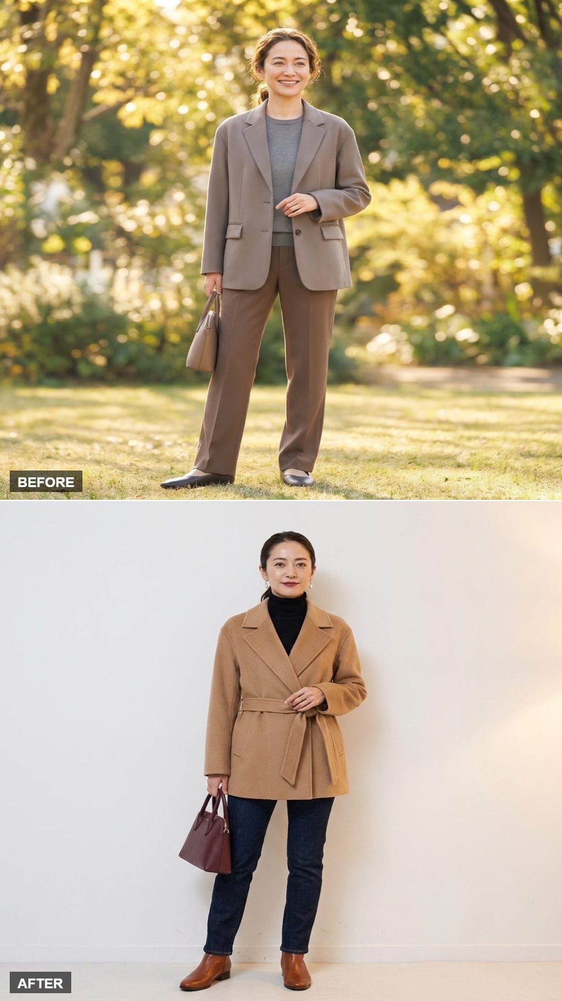 Gallery Opening Confidence in a Camel Cashmere Coat and Cognac Ankle Boots