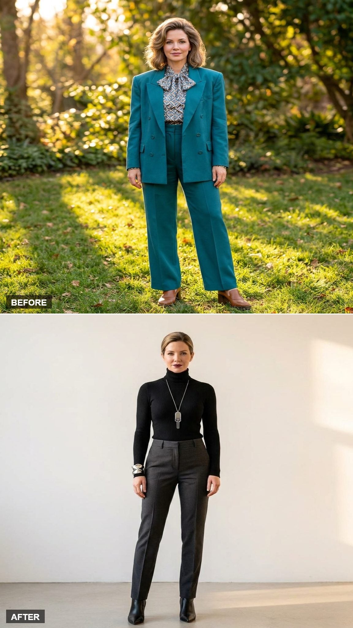 Gallery Opening Mood in a Black Turtleneck, Tailored Trousers, and Architectural Silver Jewelry