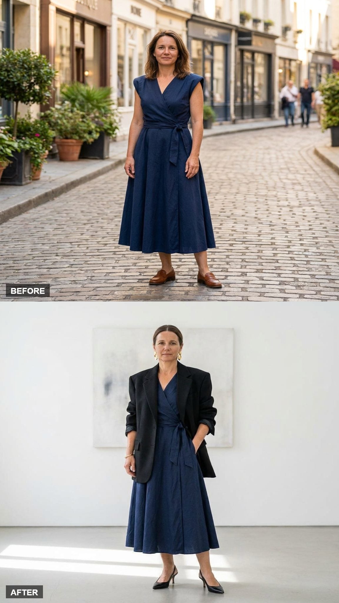 Gallery Opening Poise With a Structured Black Blazer, Sculptural Earrings, and Pointed Slingbacks