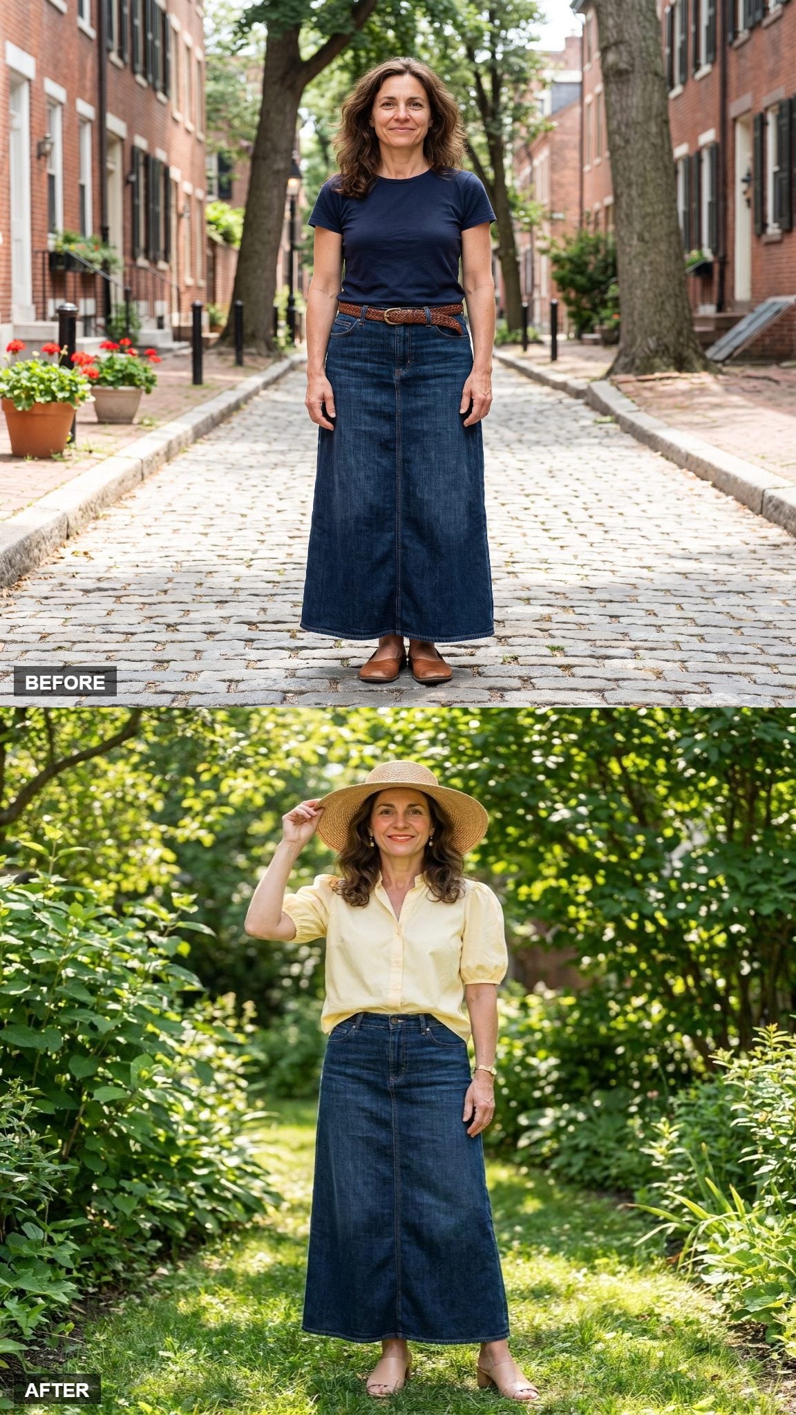 Garden Lunch in Buttercream Poplin and a Straw Hat