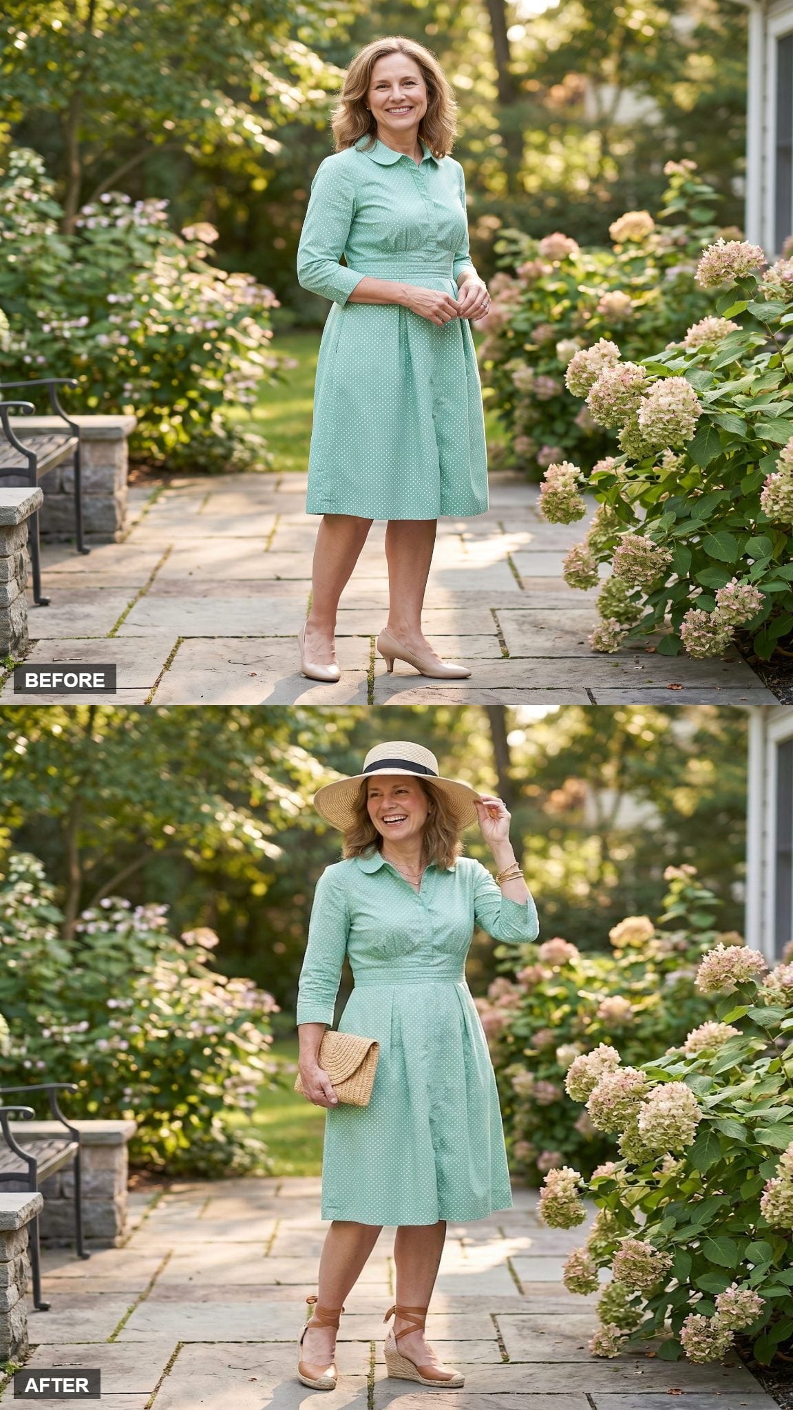 Garden Party Ease with a Straw Hat and Espadrilles