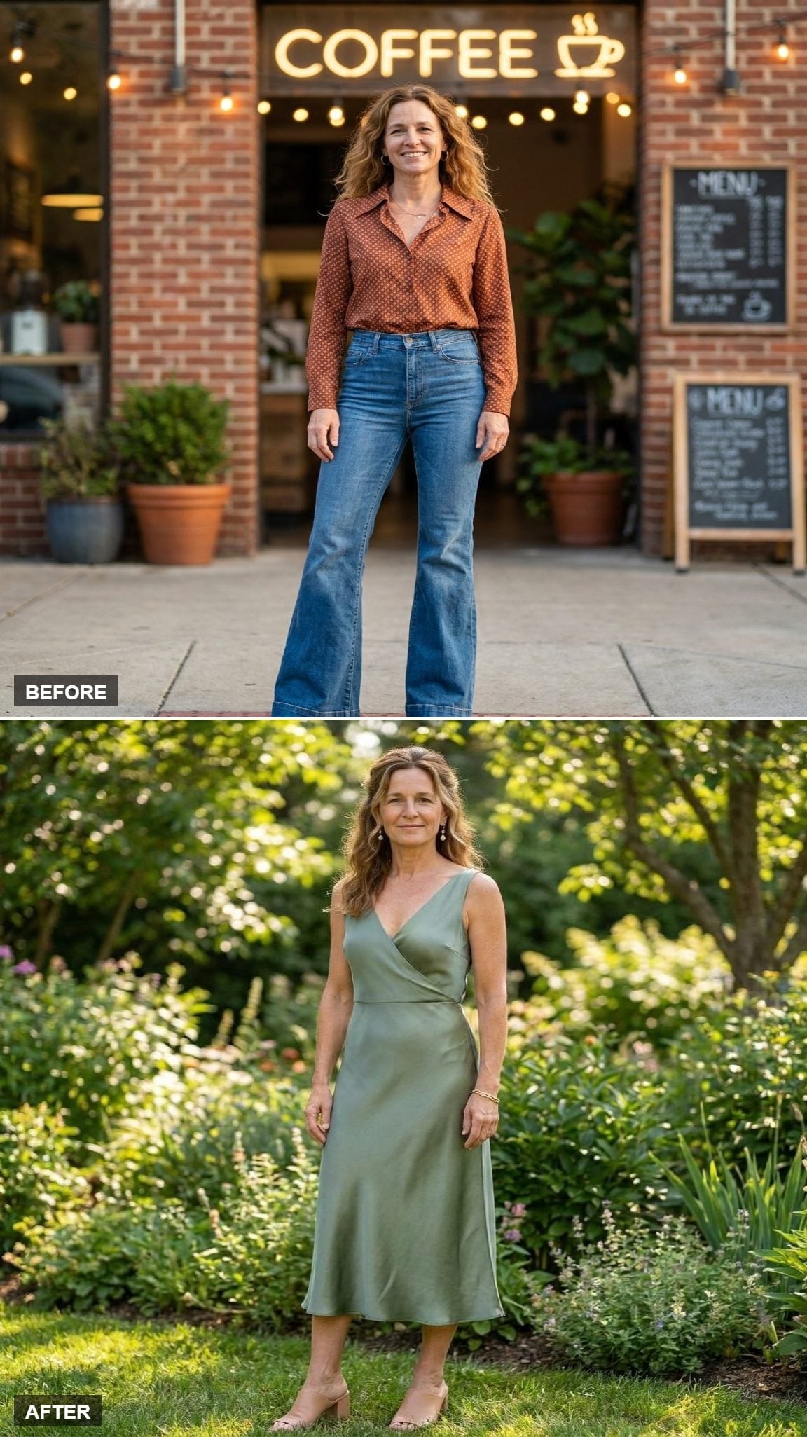 Garden Party Ready in a Sage Silk Midi Dress and Block-Heel Mules