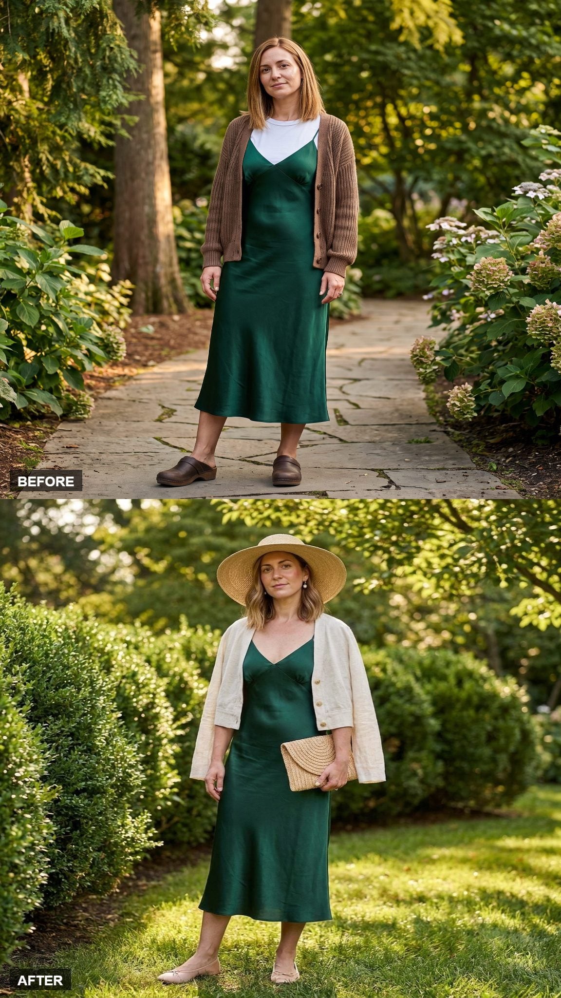 Garden Party Ready with a Straw Hat and Ballet Flats