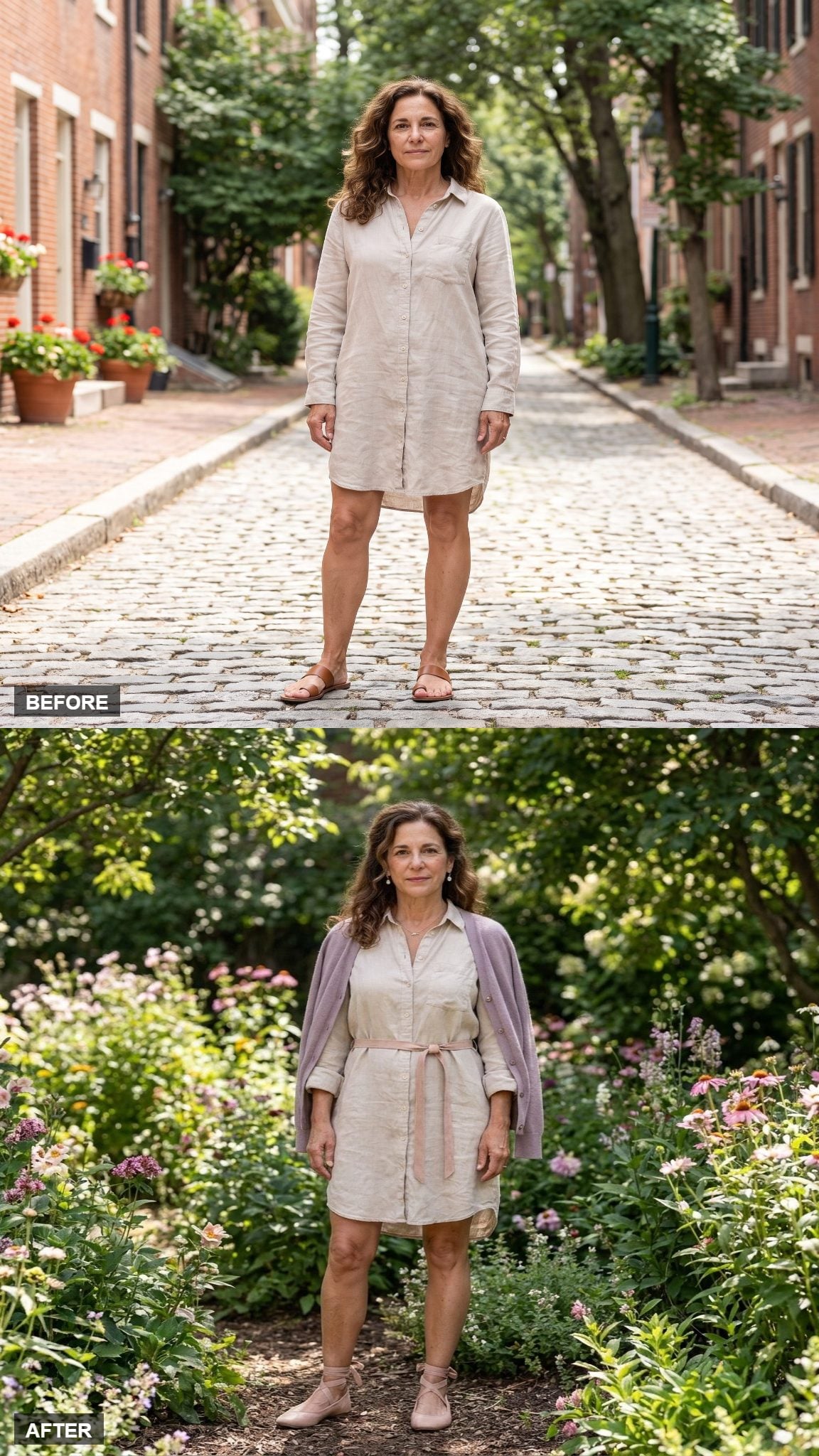 Garden Party Softness with a Pastel Cardigan and Ballet Flats