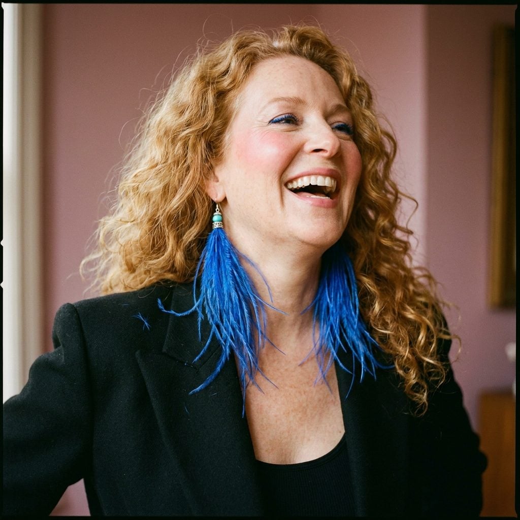 Giant Feather Earrings in Hot Pink or Electric Blue That Shed onto Every Dark Blazer