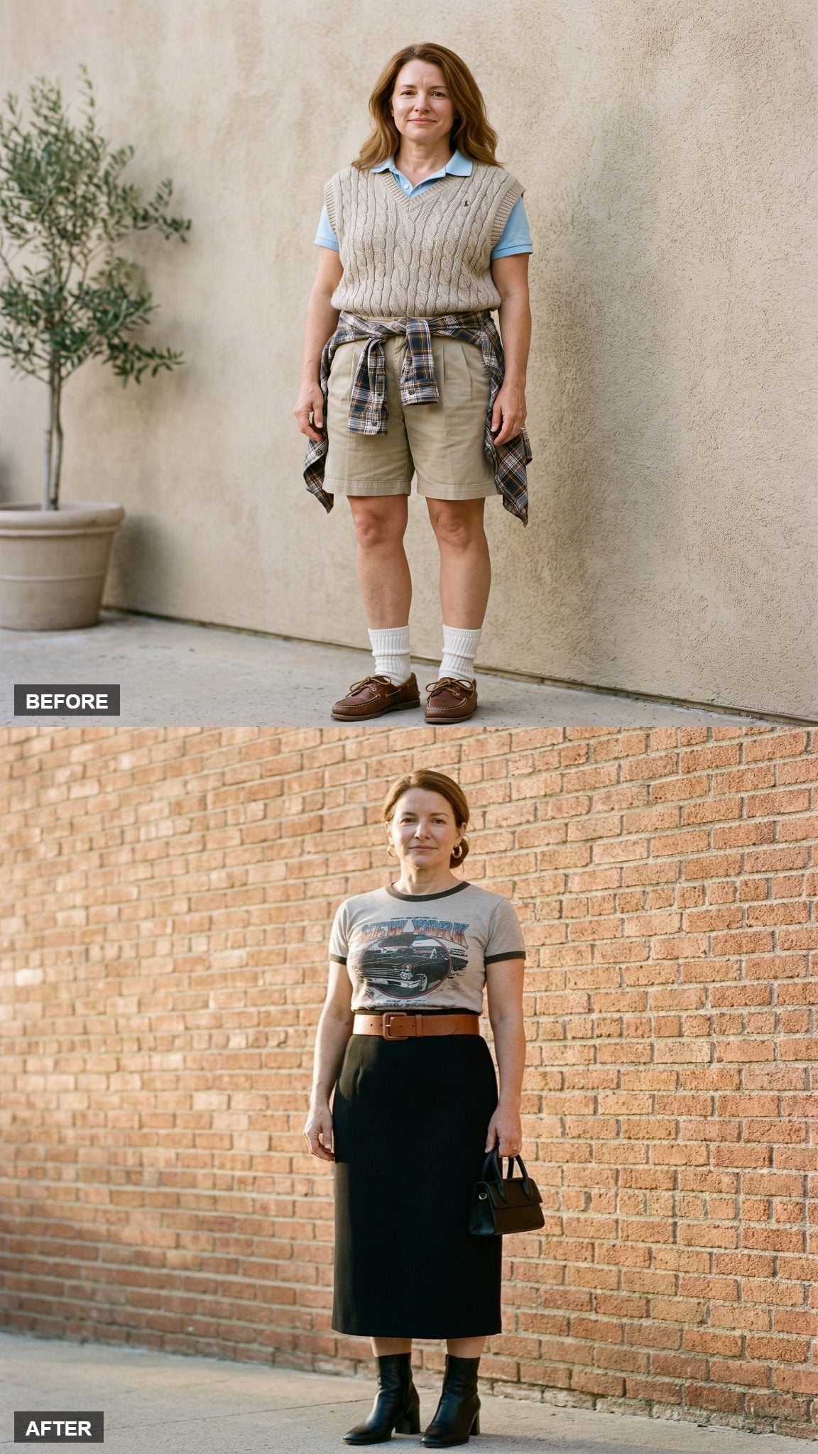 Graphic Tee Gets a Second Life: Tucked Into a Midi Skirt With a Leather Belt