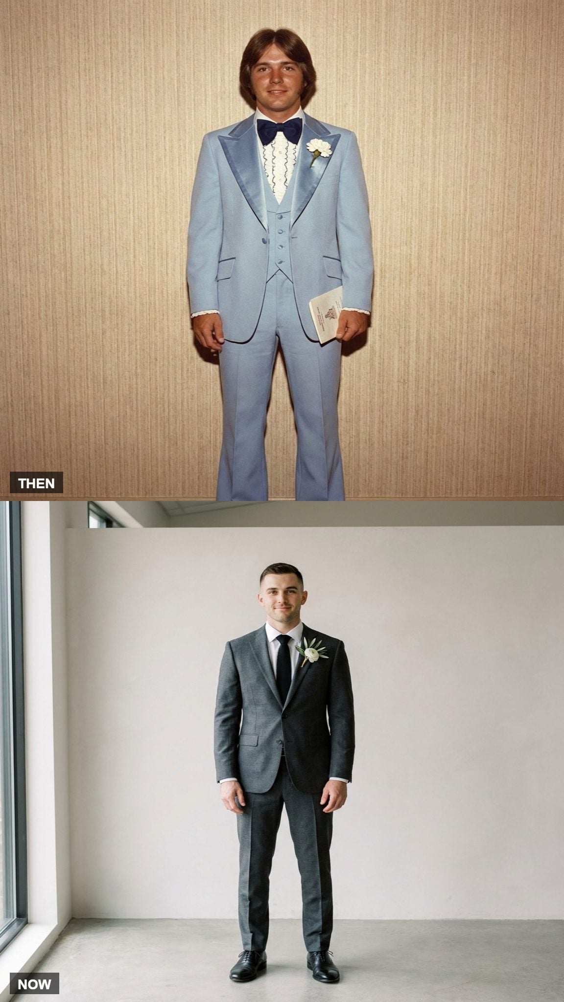 The Groom's Suit: Powder Blue and Ruffles vs. a Much Wider Modern Range