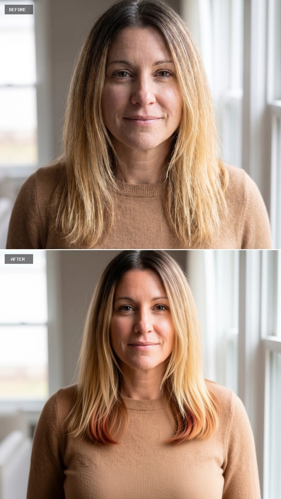 Grown-Out Root, Copper Tips, and a Color Story That Knows Its Own Ending