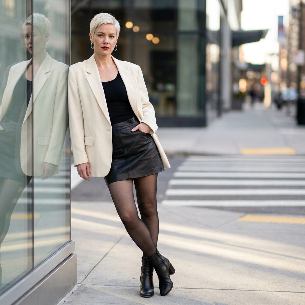 Half-Tuck It Into a Leather Mini Skirt for a Slightly Reckless Edge