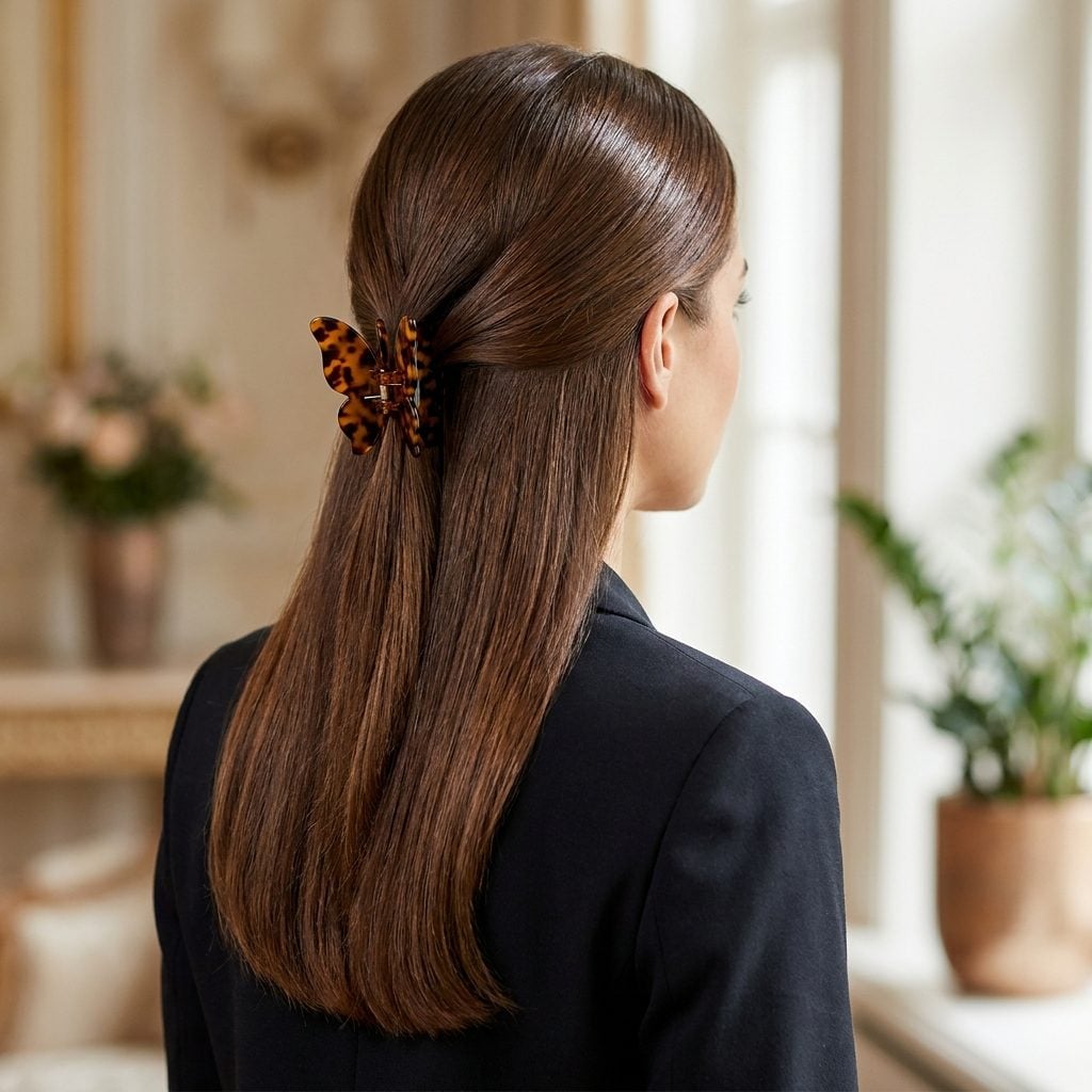 The Half-Up Twist Pinned Back With a Single Large Butterfly Clip