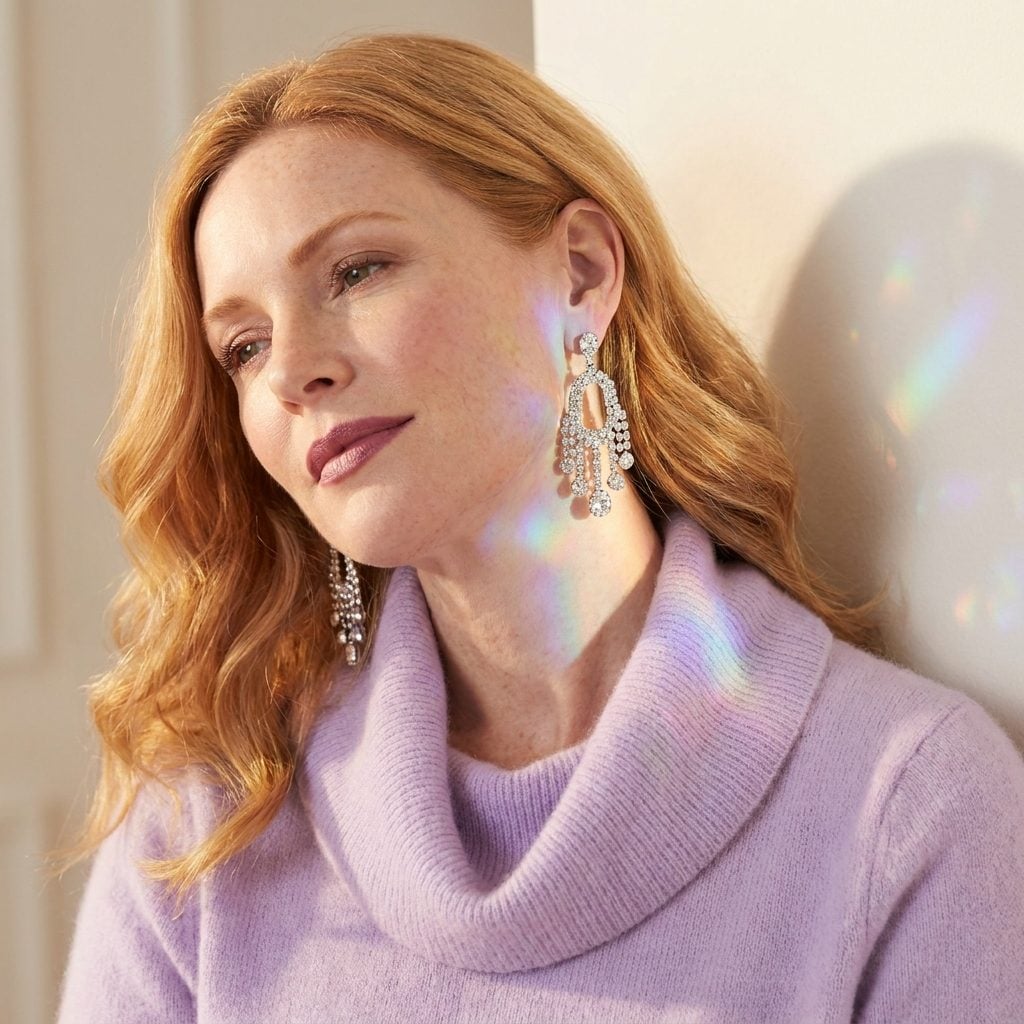 Heavy Rhinestone Clip-On Drops in Aurora Borealis Finish That Scattered Rainbows Across Every Wall