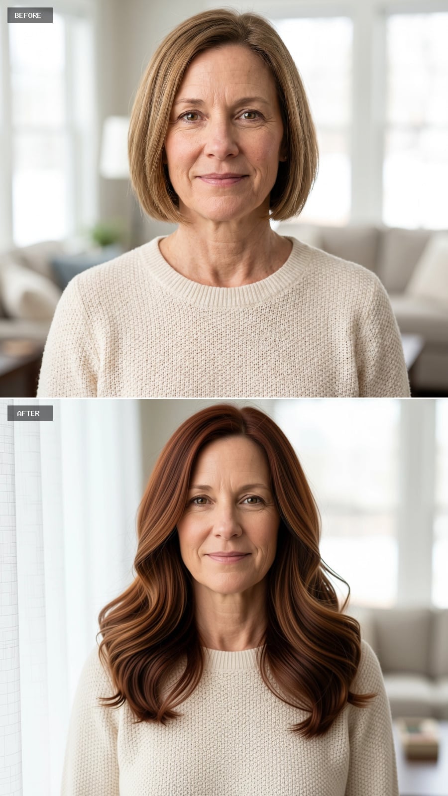 Copper-Brown Waves Give Long Hair a Looser Finish