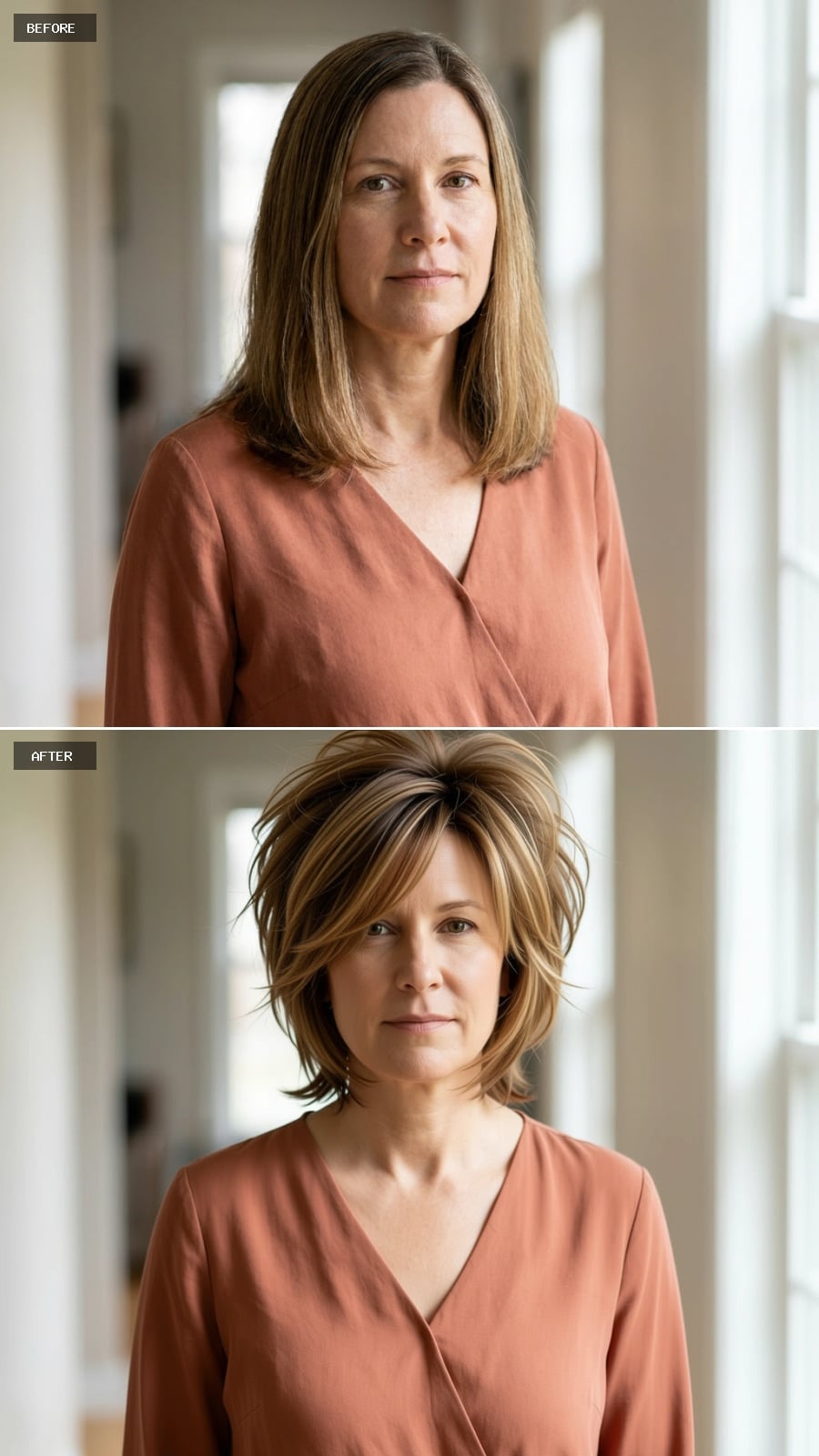 Jaw-length shag bob with root shadow and outward-kicking layers