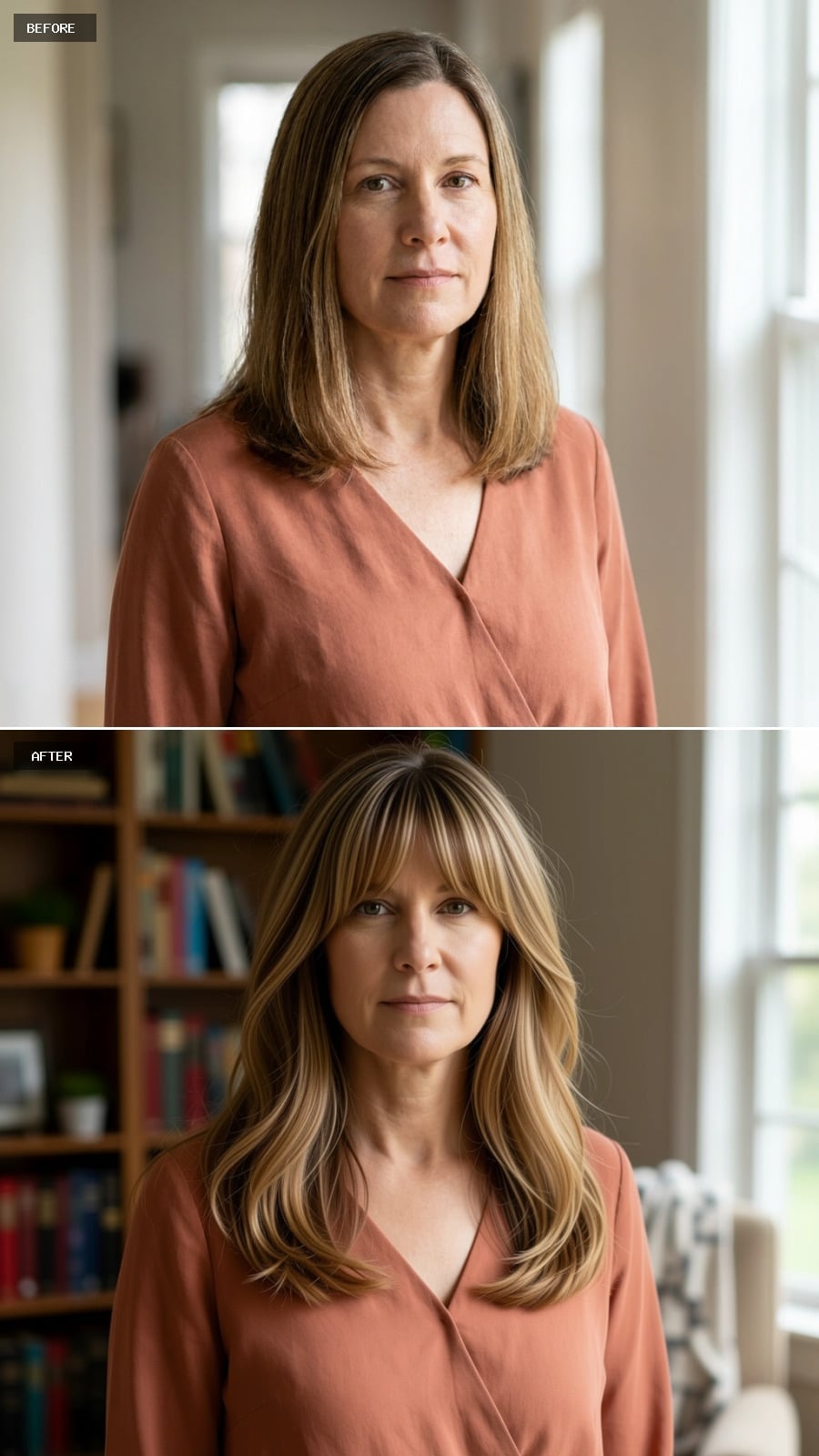 Curtain Bangs and Blonde Streaks Bring the Focus Forward