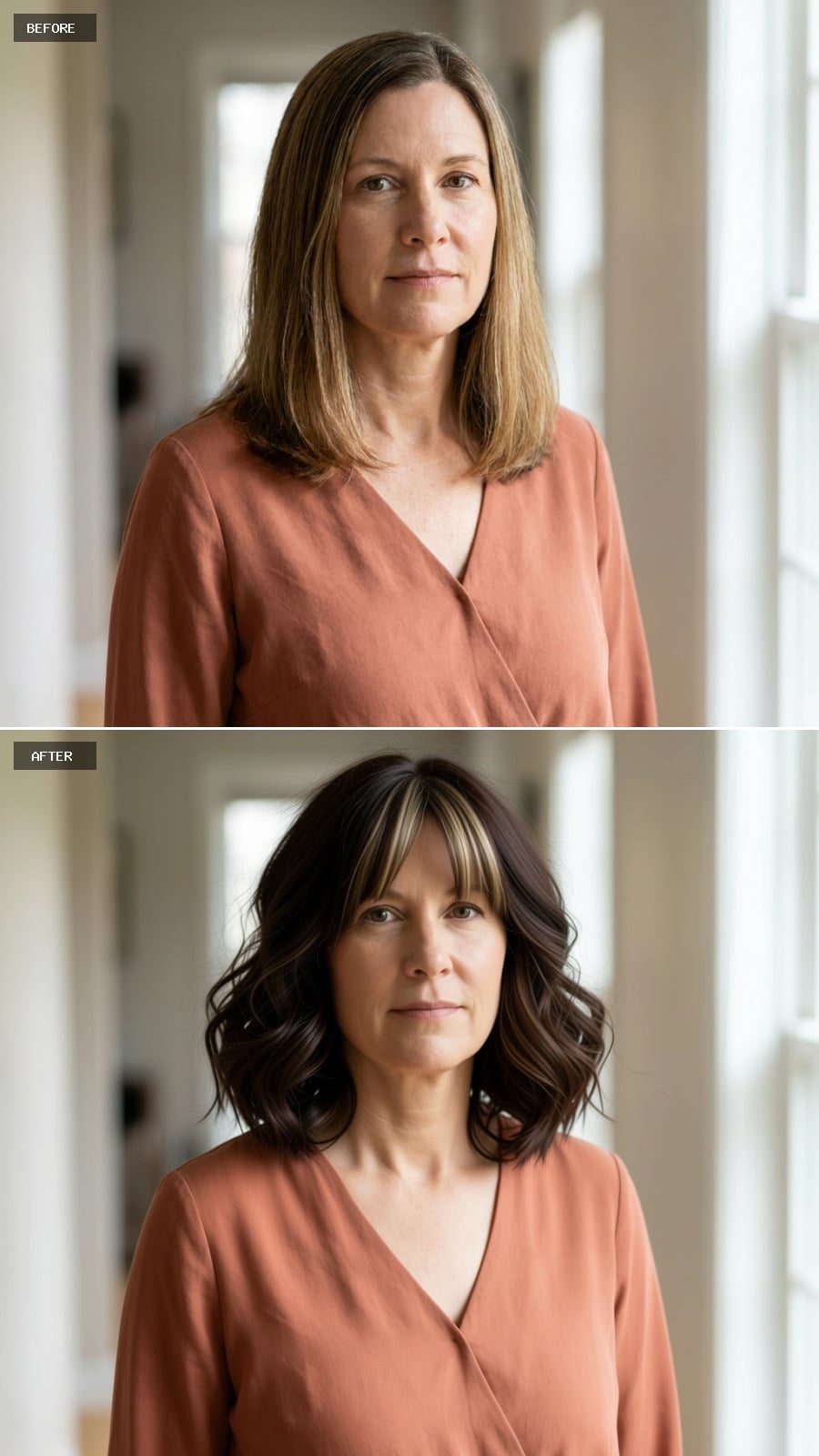 Collarbone-length waves with highlighted fringe and flipped ends