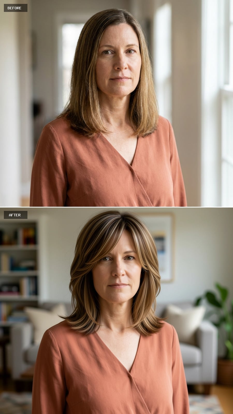 Face-Framing Highlights and a Collarbone Shag Redirect the Eye