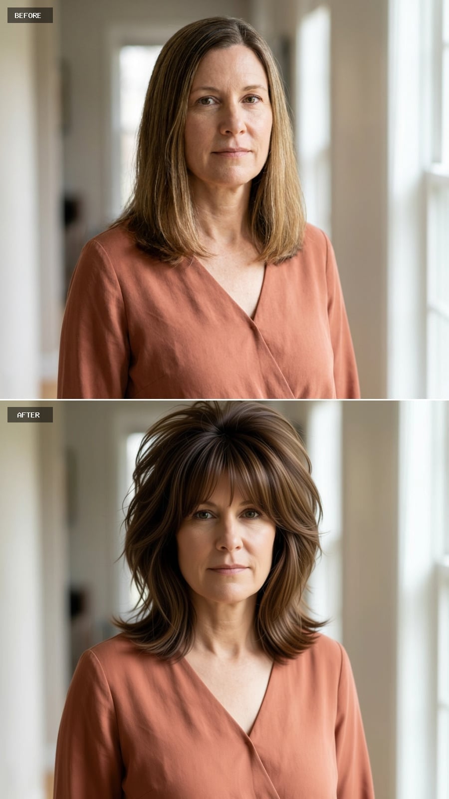 A Layered Shag With Curtain Bangs Builds Movement From the Top Down