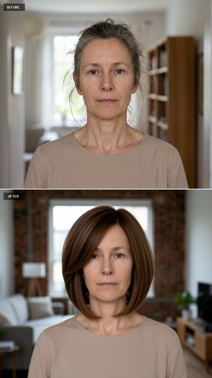 An Asymmetric Bob With Caramel Highlights and Real Density