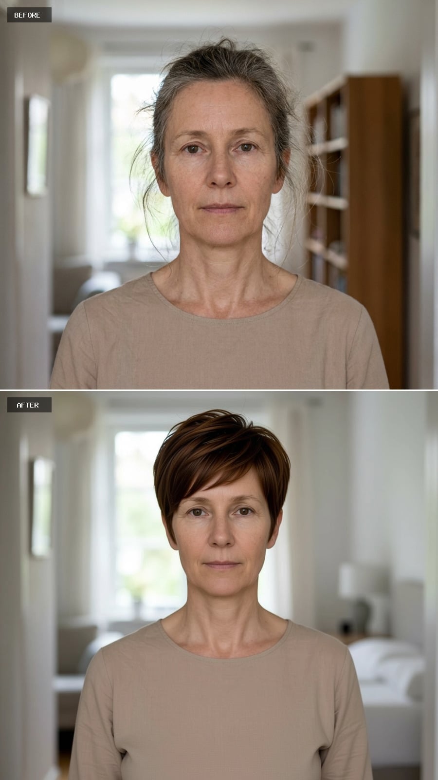 Pixie Cut, Rich Auburn-Brown, and Suddenly Wispy Is a Word From Another Life