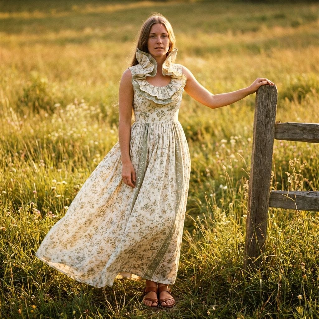Prairie dress with dramatic ruffled bib around the upper bodice
