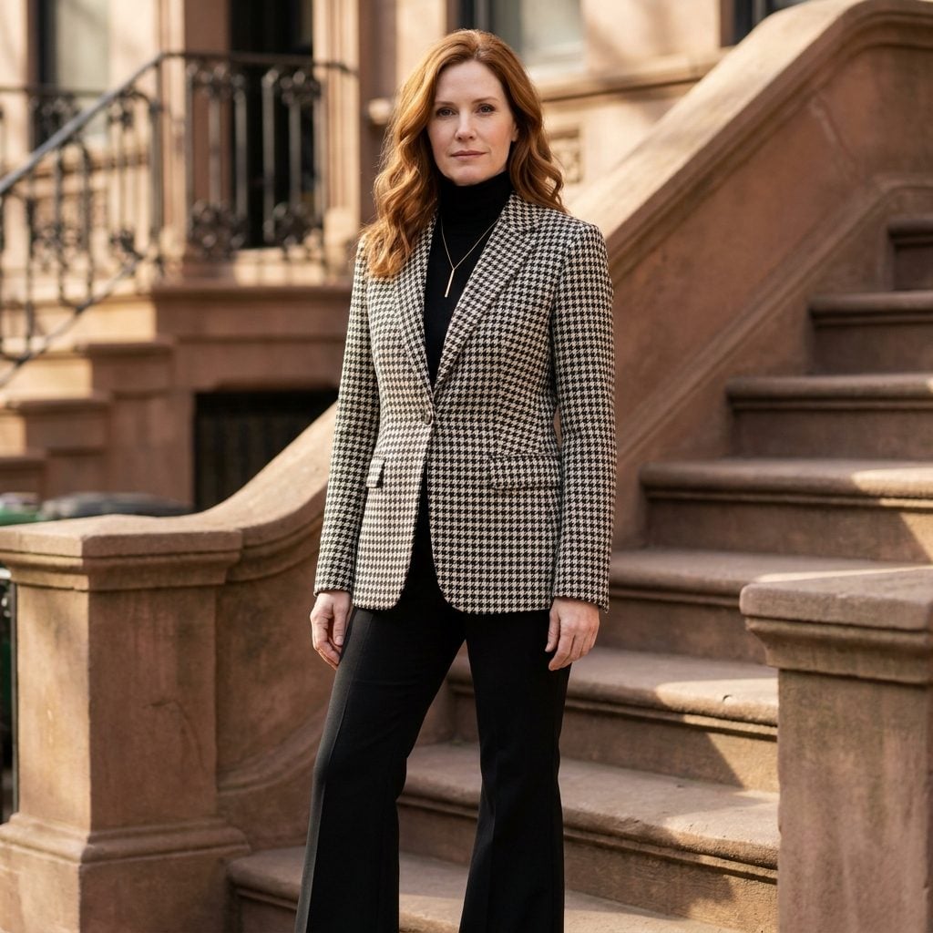 The Houndstooth Wool Blazer With the Nipped Waist