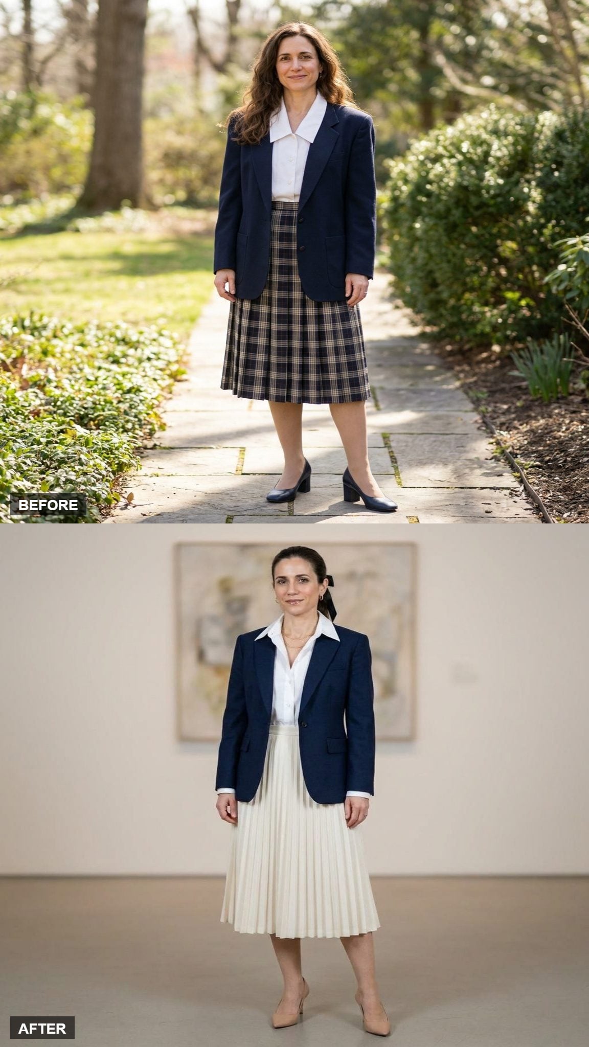 Ink Blue Blazer and Ivory Pleated Skirt for the Version of You That Doesn't Explain Herself