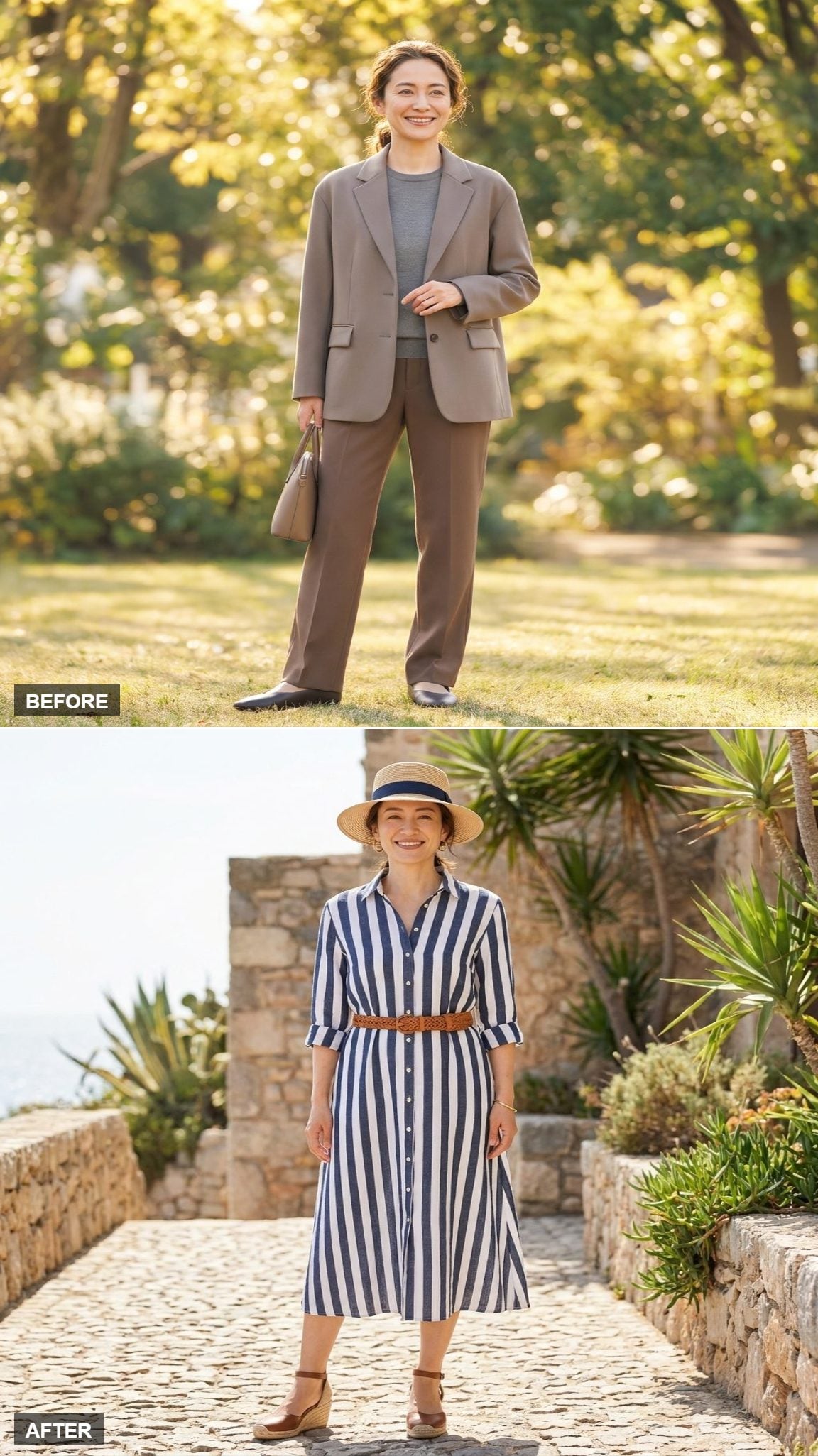 Italian Summer in a Striped Linen Shirtdress and Woven Leather Belt
