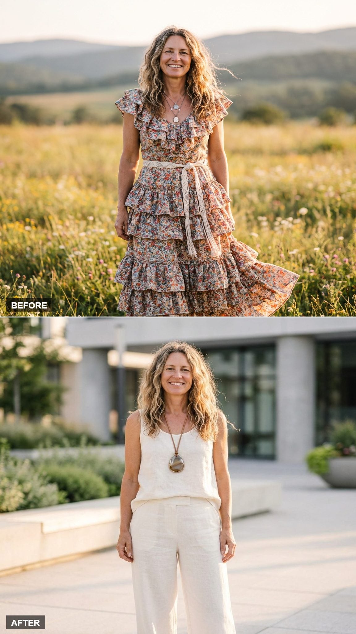 Ivory Linen Tank, Wide-Leg Trousers, and an Oversized Stone Pendant That Anchors the Whole Look