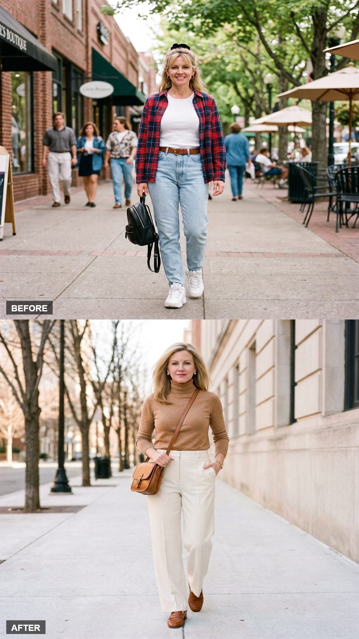 Ivory Trouser and Camel Turtleneck for a Cold Bright Sunday
