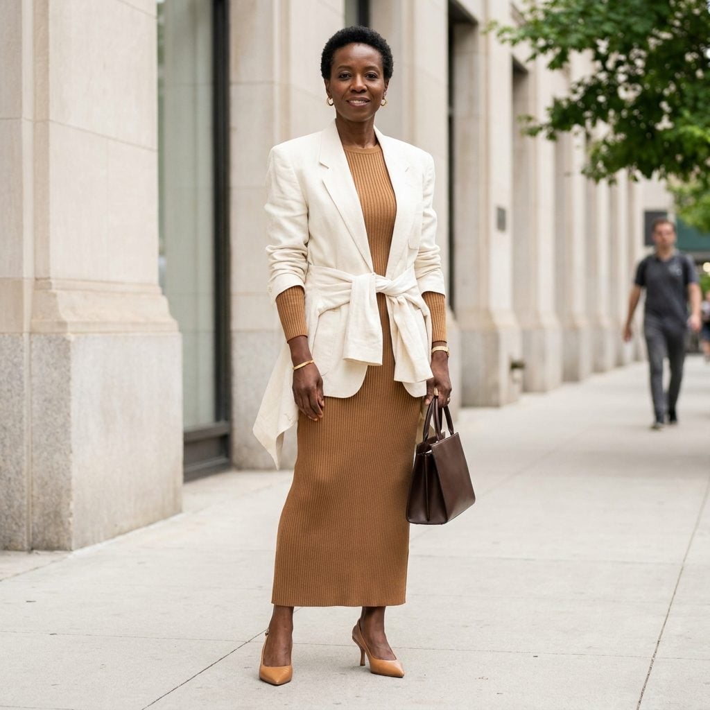Knot It at the Waist Over a Column Dress to Fake a Peplum