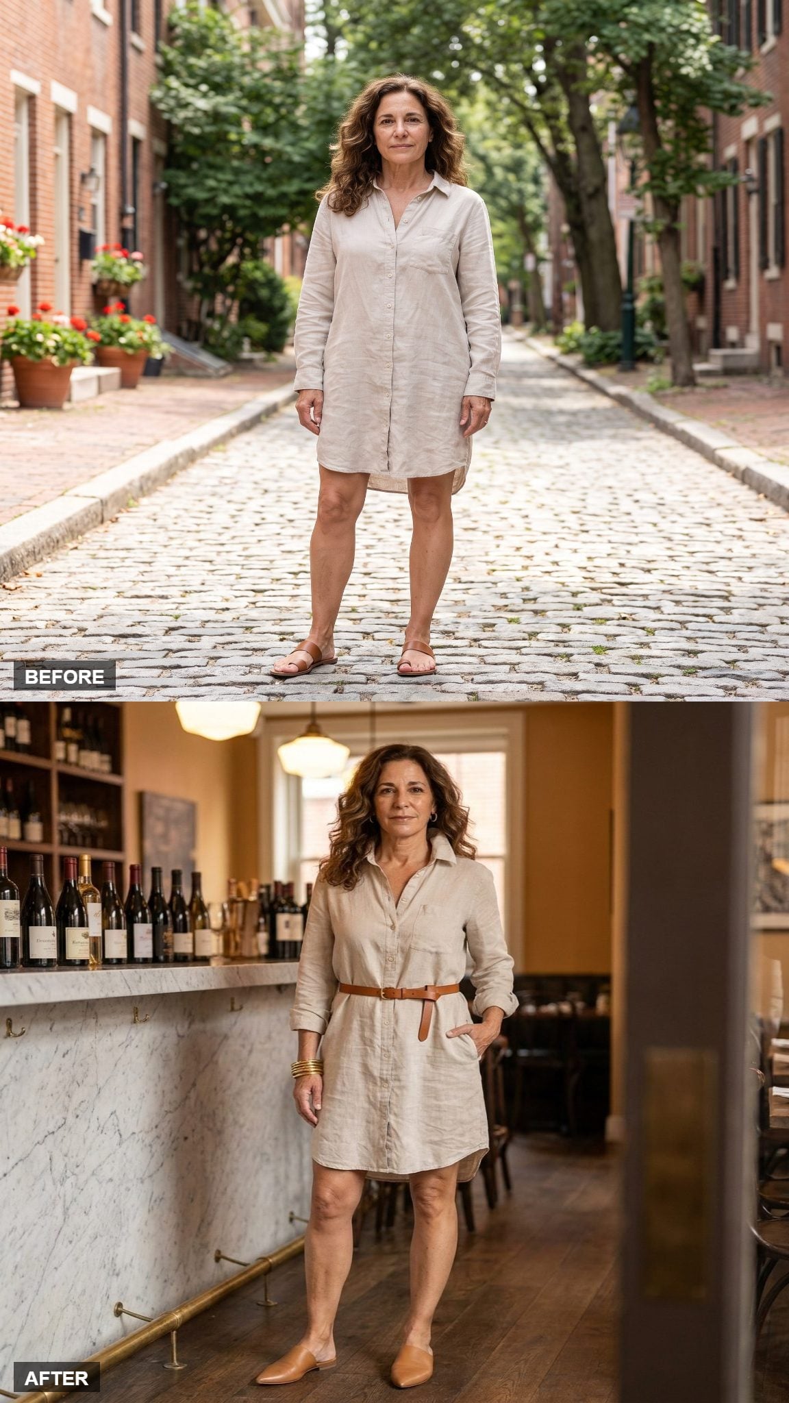 Late-Afternoon Wine Bar with a Skinny Belt and Mules